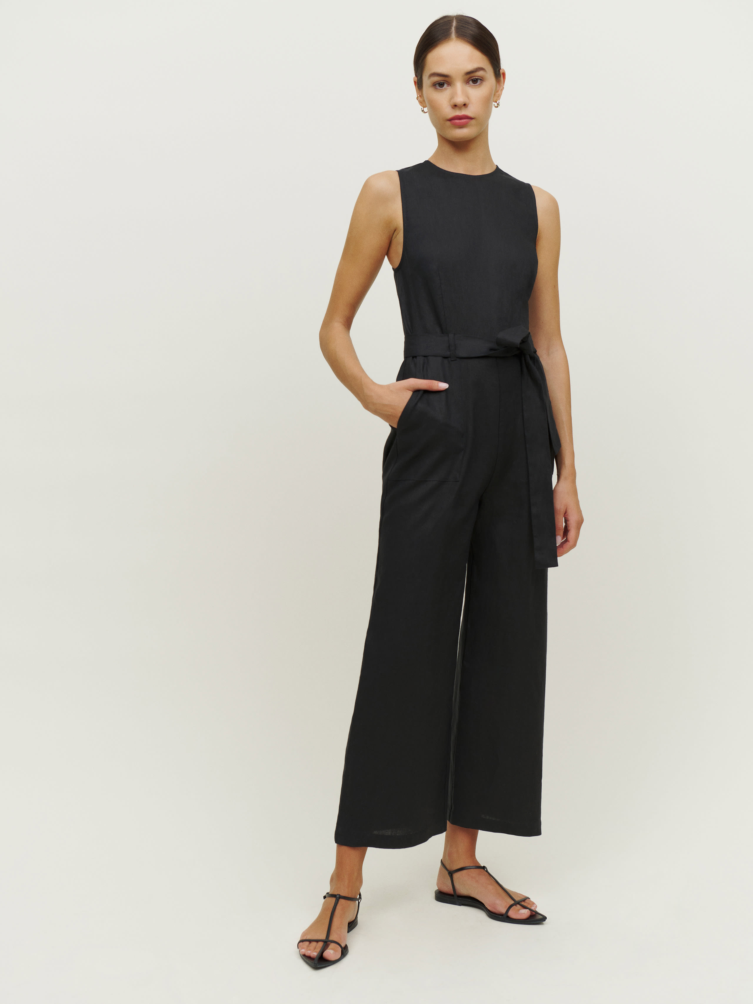 Reformation Naomi Linen Jumpsuit In Black