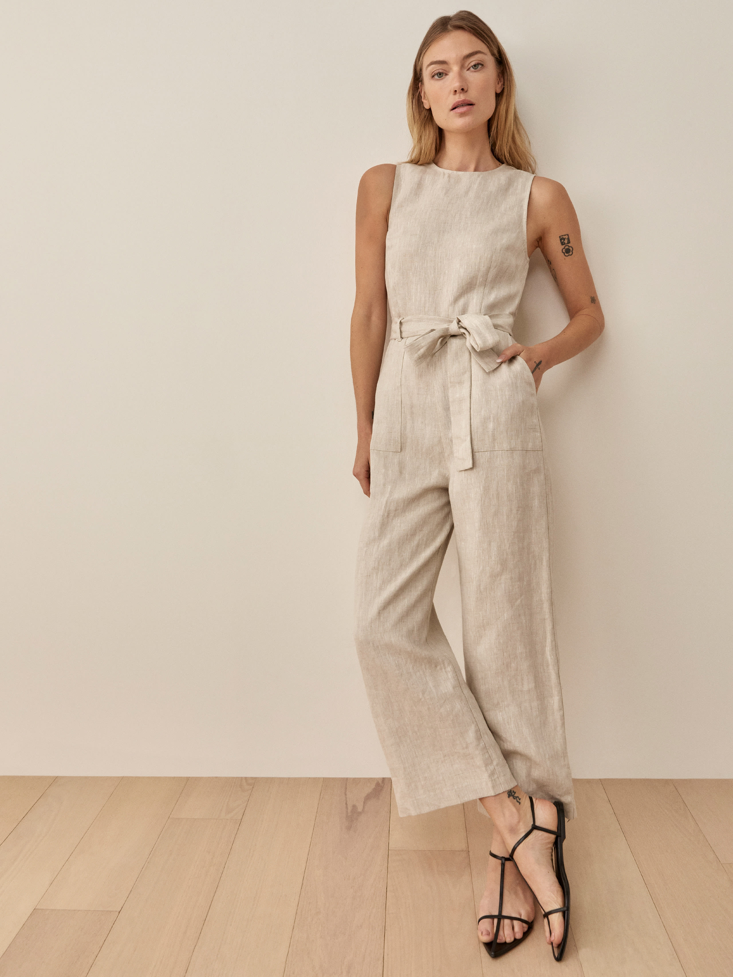Reformation Naomi Linen Jumpsuit In Oatmeal