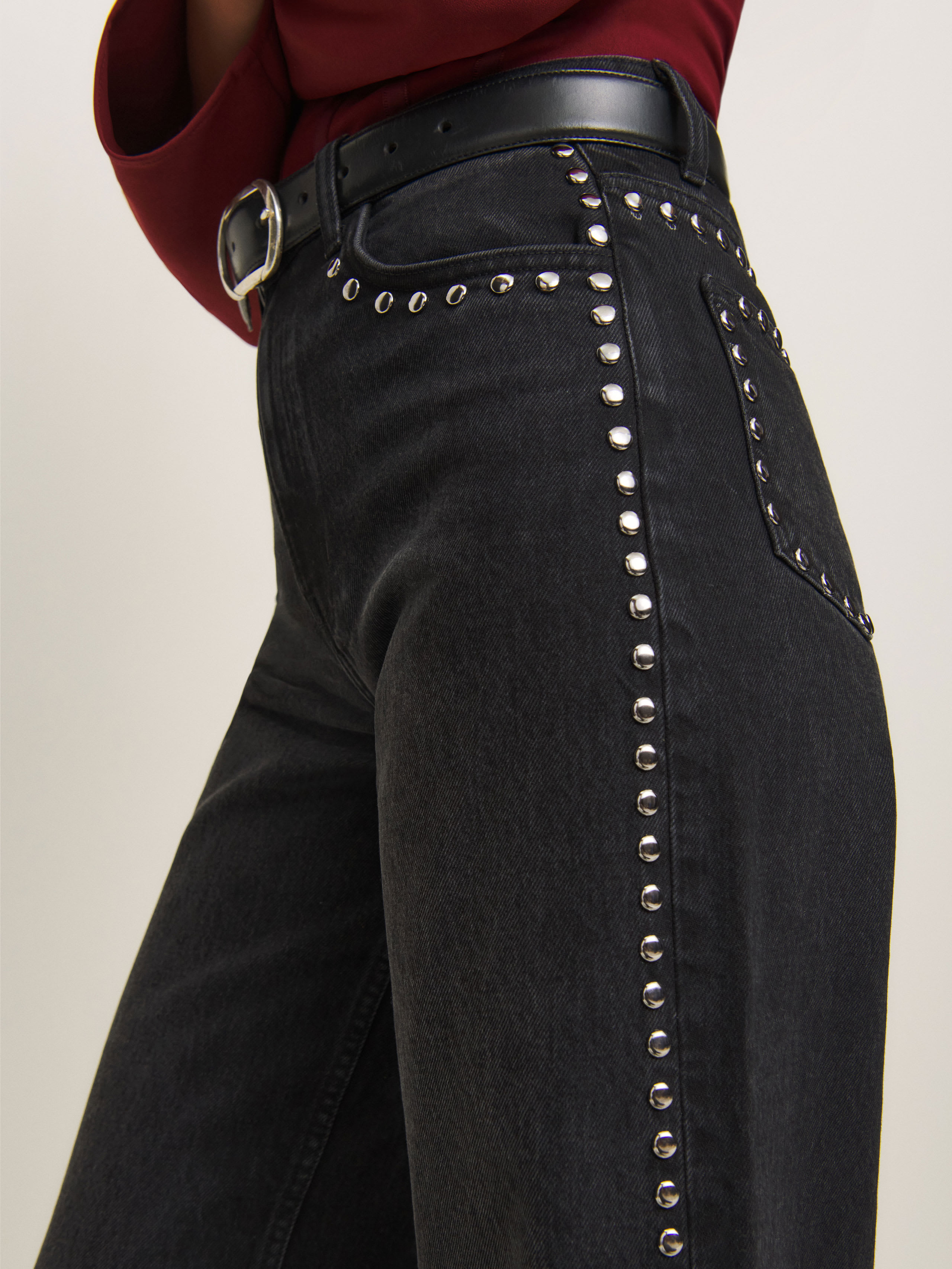 Reformation Cary High Rise Slouchy Wide Leg Jeans In Vana Studded