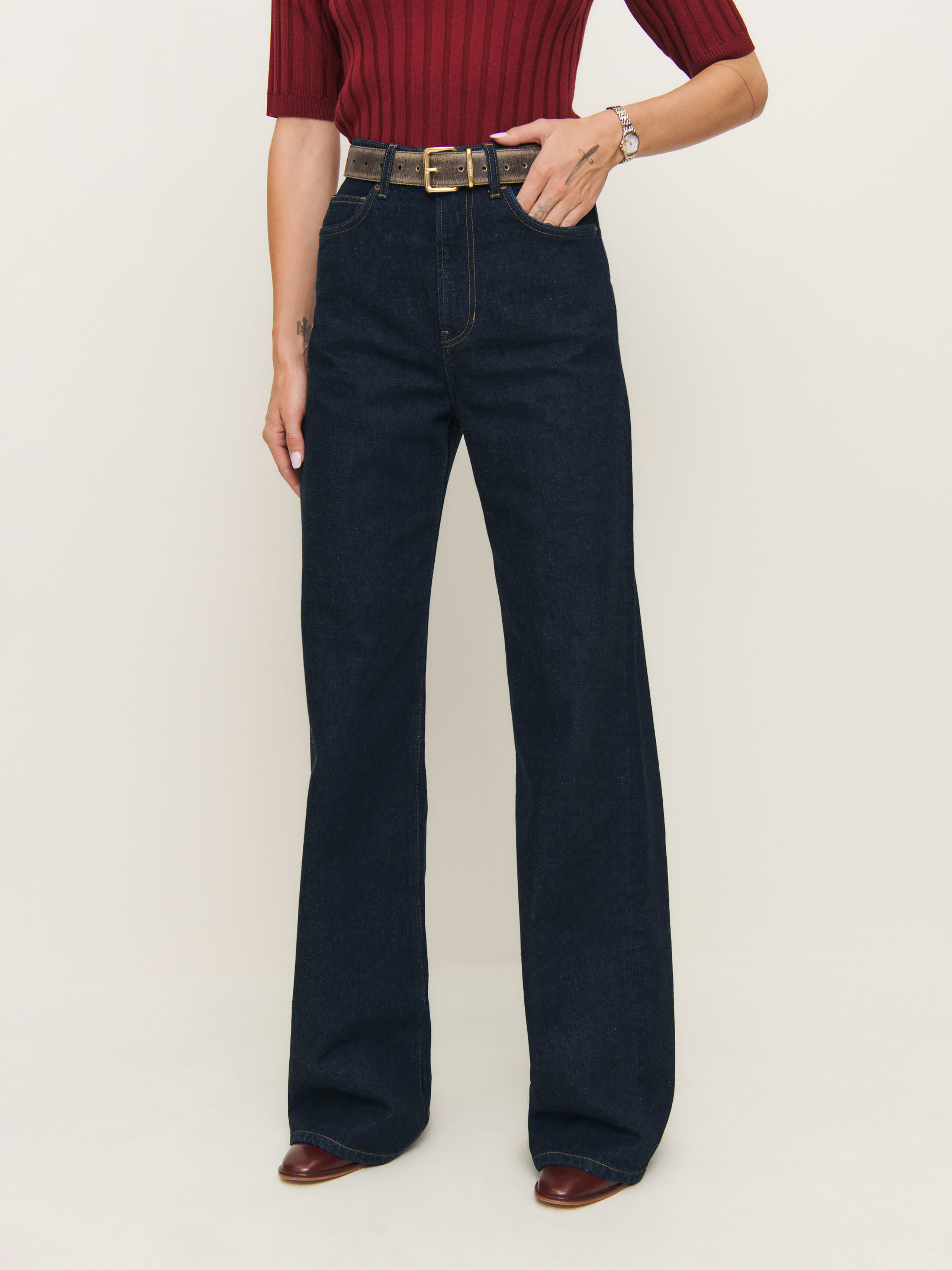 Shop Reformation Cary High Rise Slouchy Wide Leg Jeans In Ondine