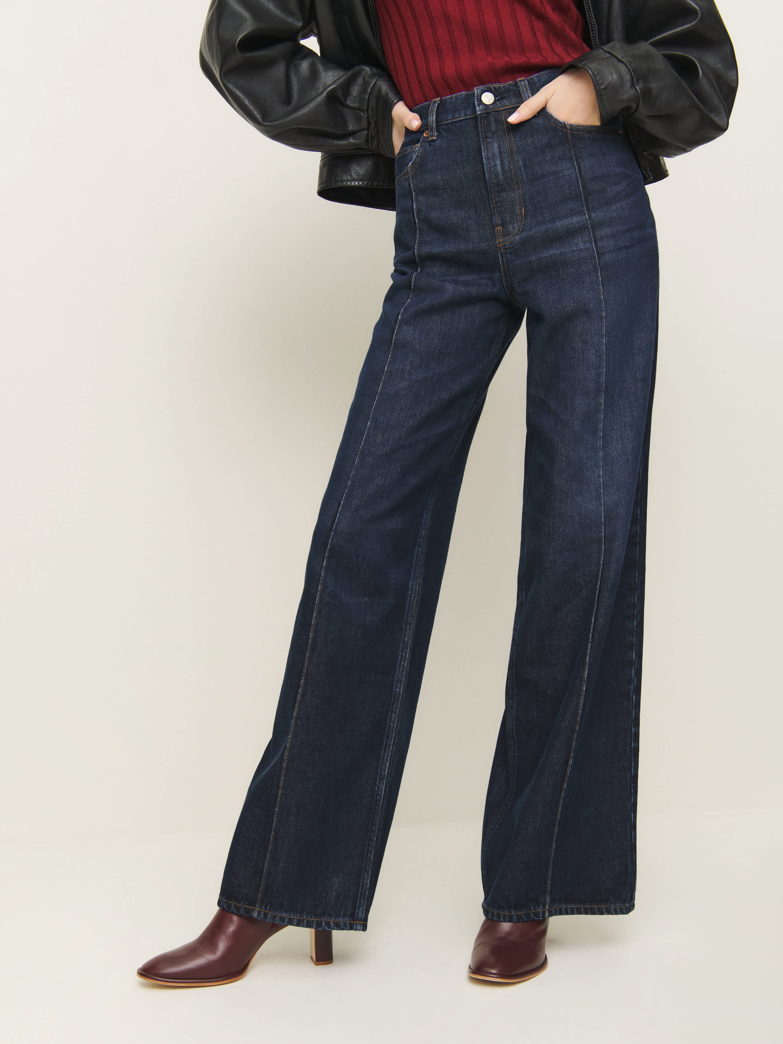 Reformation Cary High Rise Slouchy Wide Leg Jeans In Ahurani Pintuck