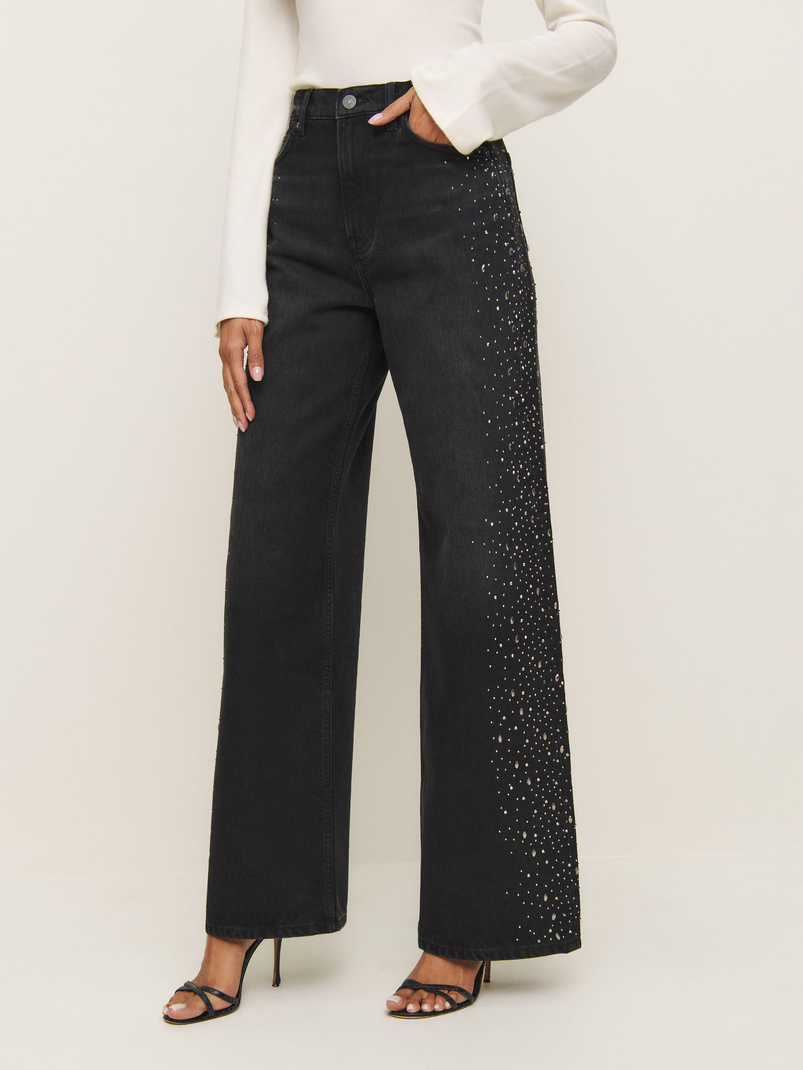 Reformation Cary High Rise Slouchy Wide Leg Jeans In Vana Sparkle