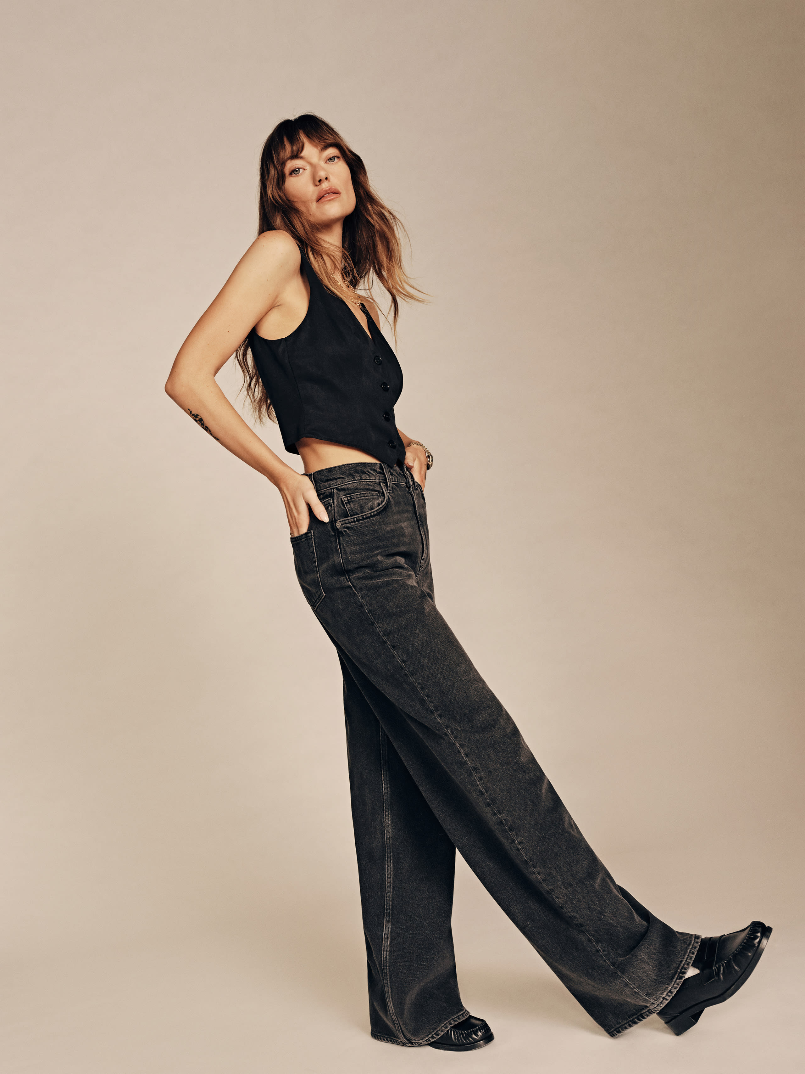 Shop Reformation Cary High Rise Slouchy Wide Leg Jeans In Summit