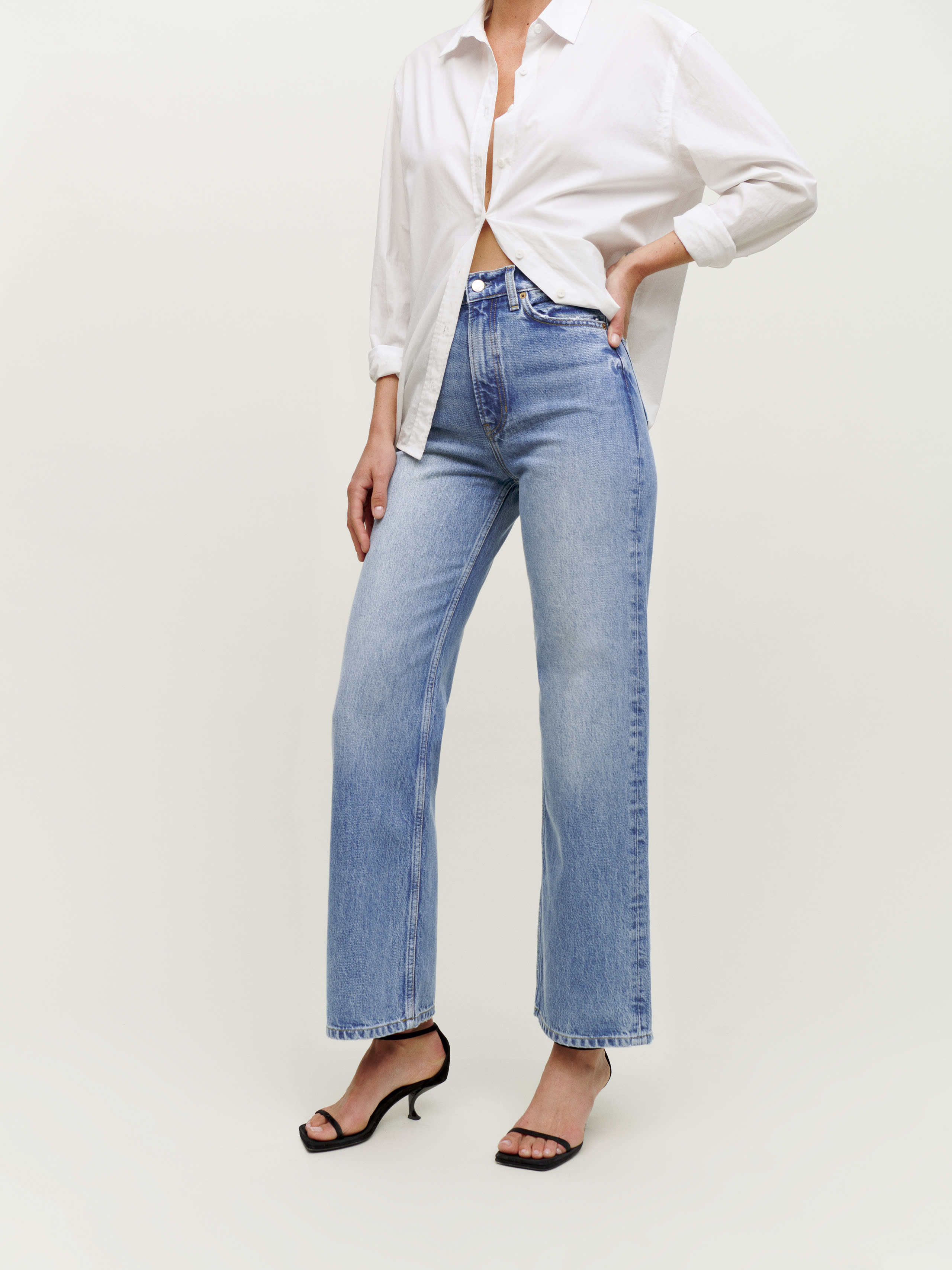 REFORMATION WILDER HIGH RISE WIDE LEG CROPPED JEANS 