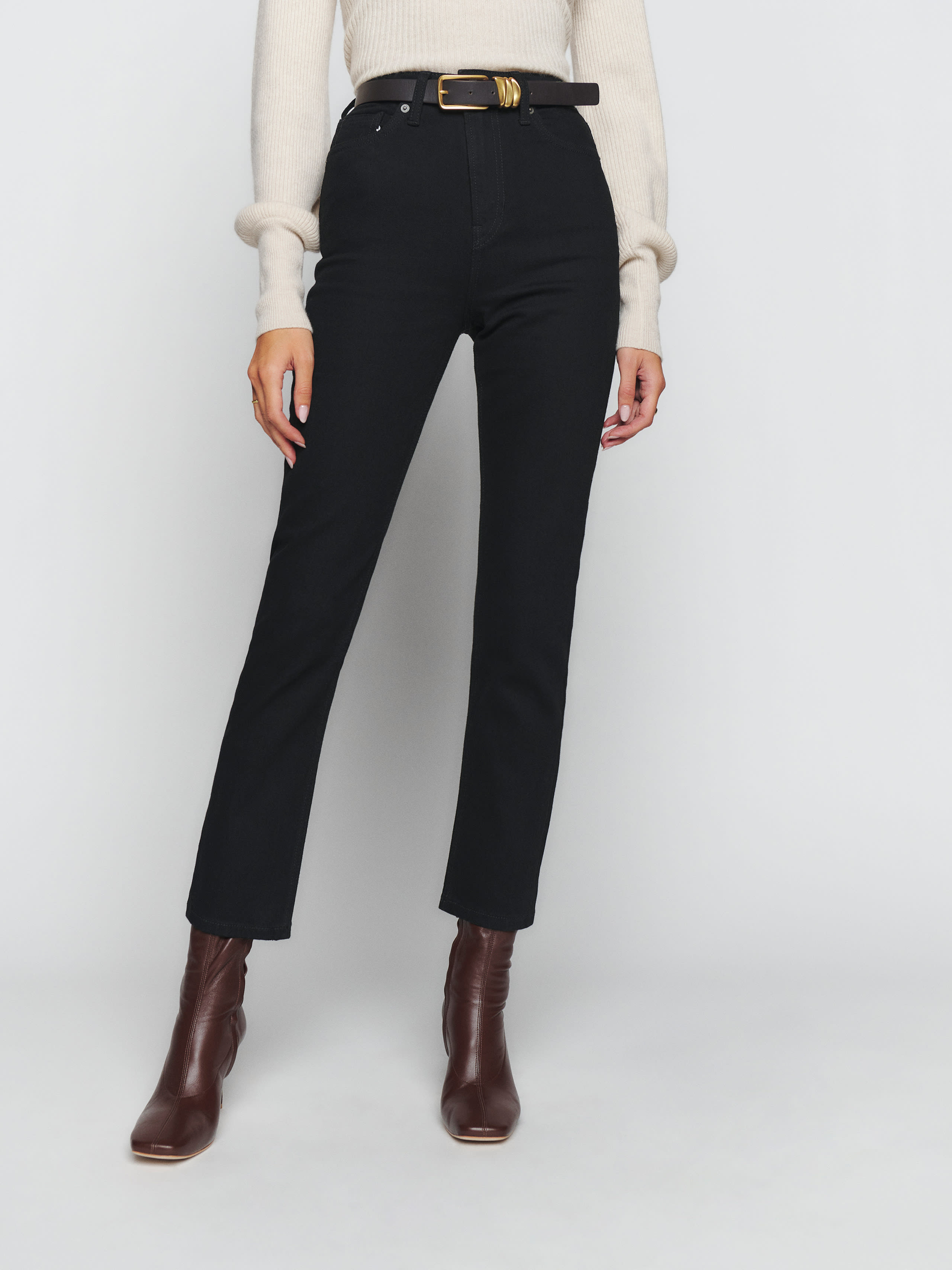 Reformation Liza Ultra High Rise Straight Cropped Jeans In Black