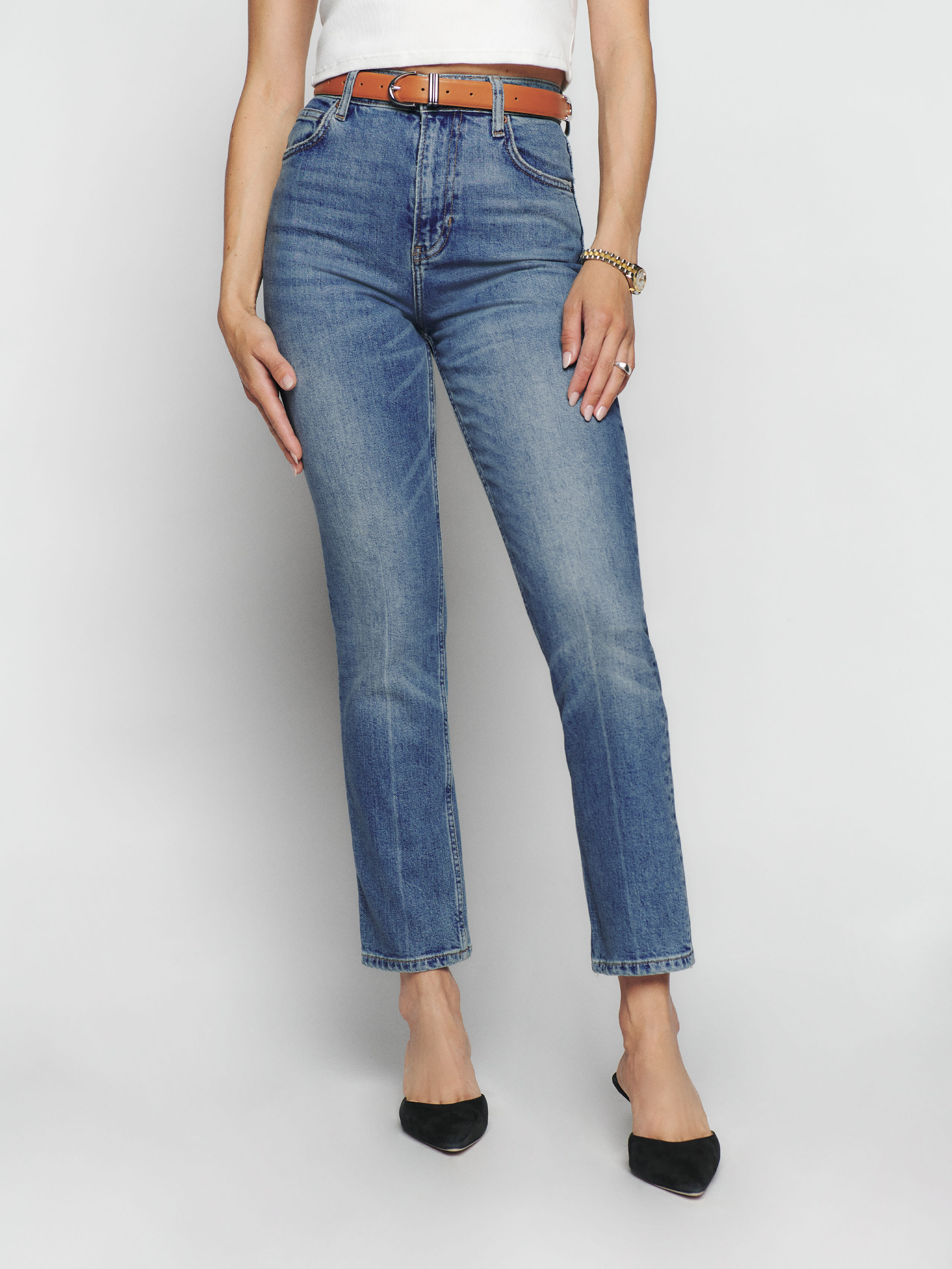 Reformation Liza Ultra High Rise Straight Cropped Jeans In Malta