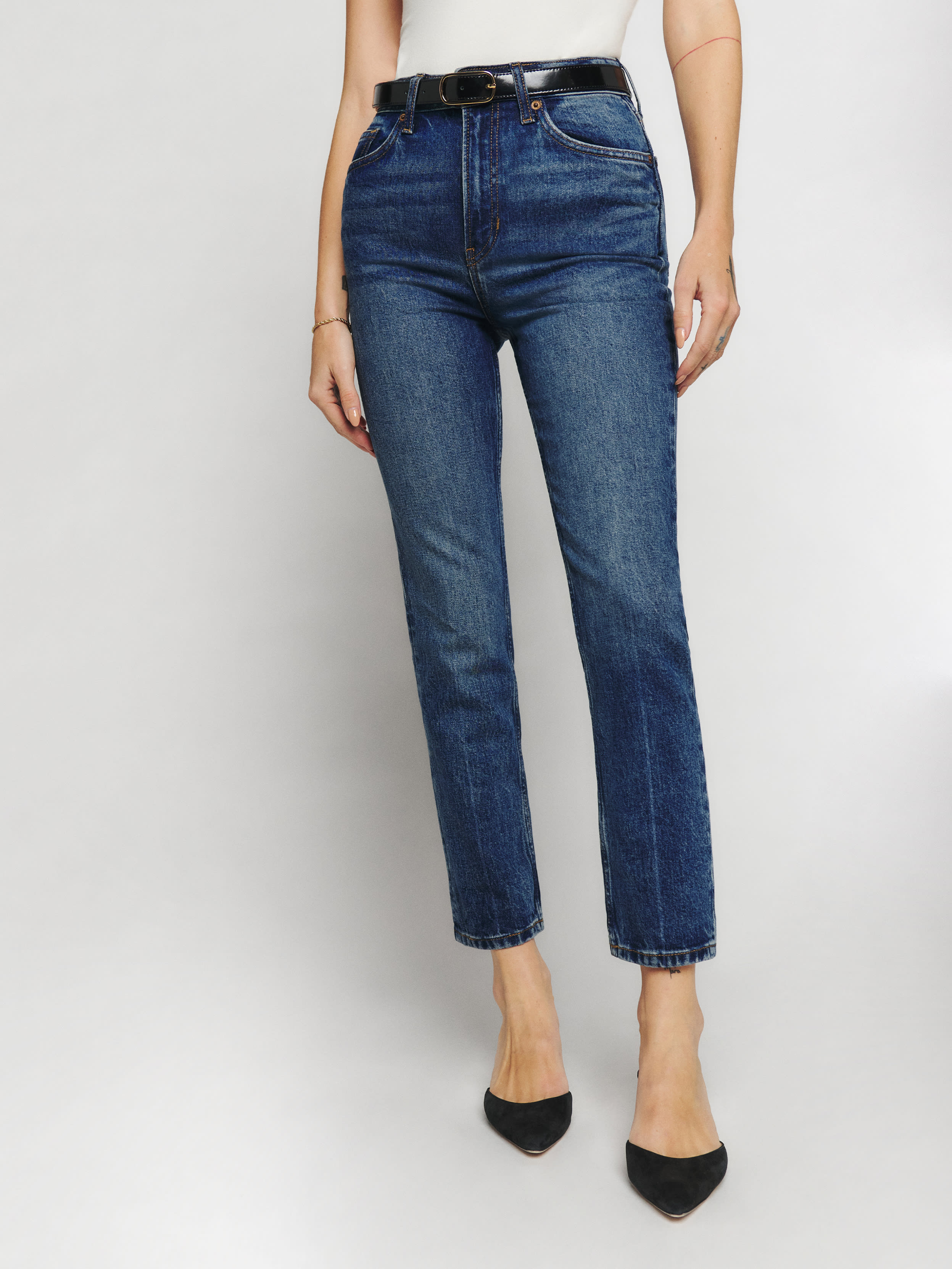Reformation Liza Ultra High Rise Straight Cropped Jeans In Icarian