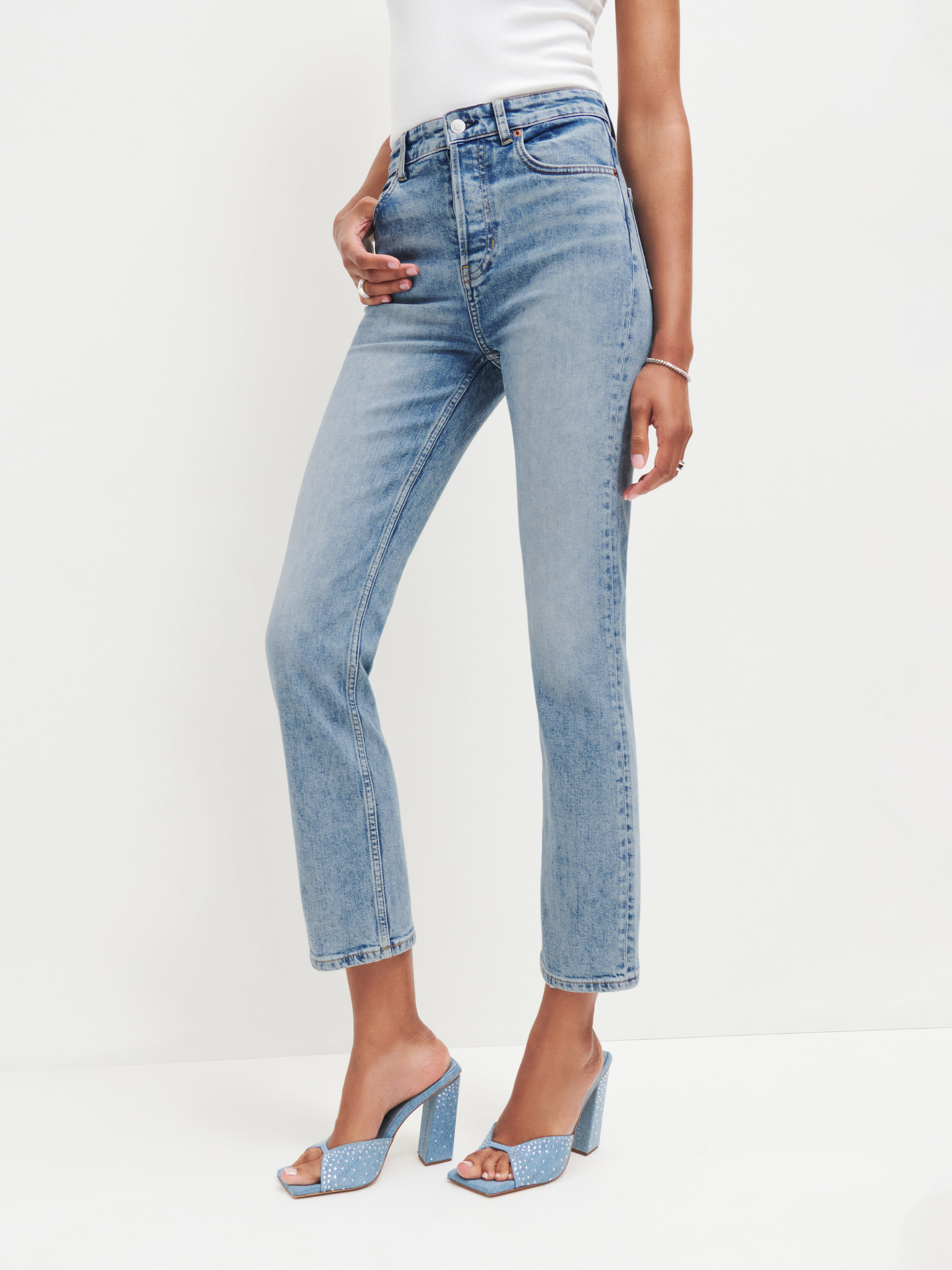 Shop Reformation Cynthia Stretch High Rise Straight Jeans In Manitoba