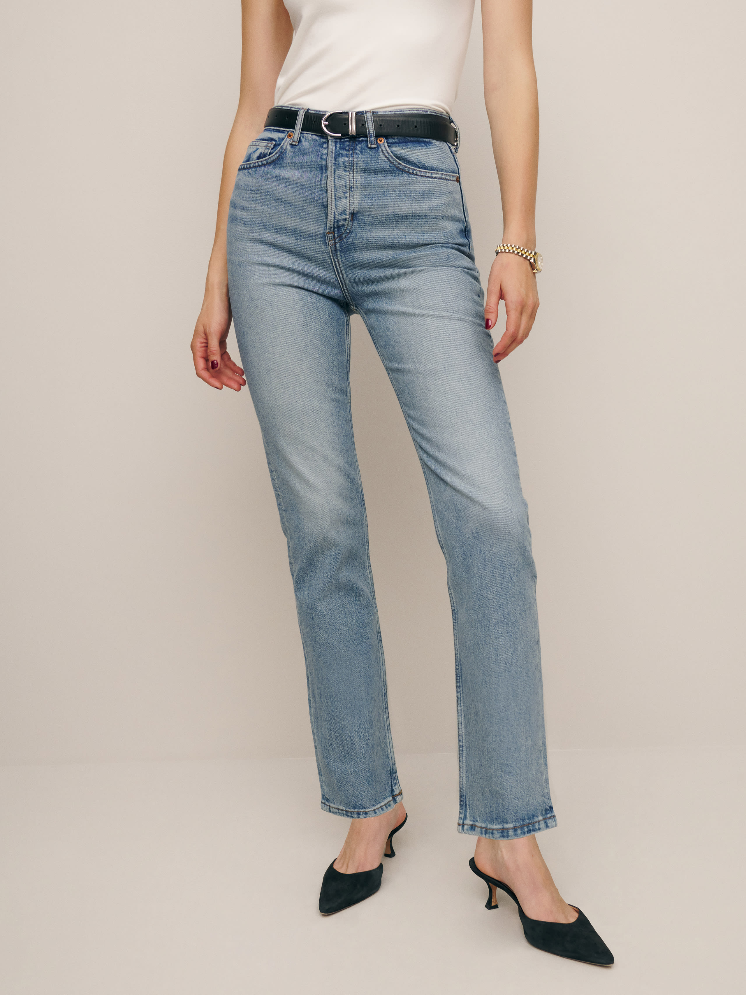 Reformation Cynthia Stretch High Rise Straight Jeans In Fortuna
