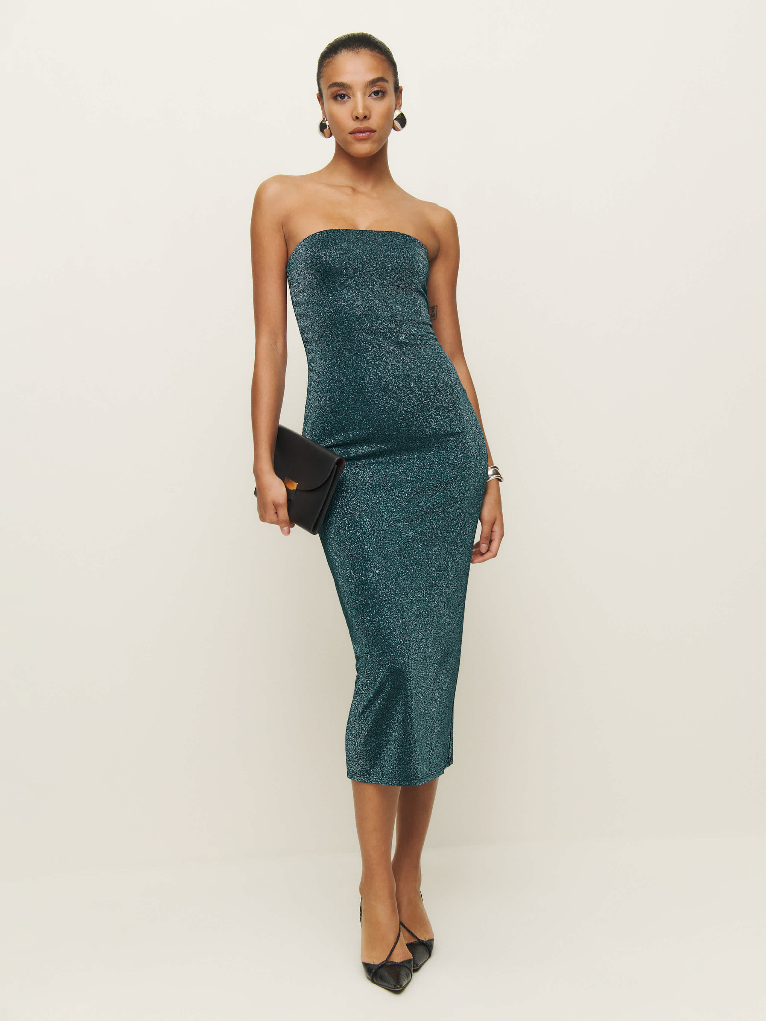 Reformation Ryden Knit Dress In Mermaid Sparkle