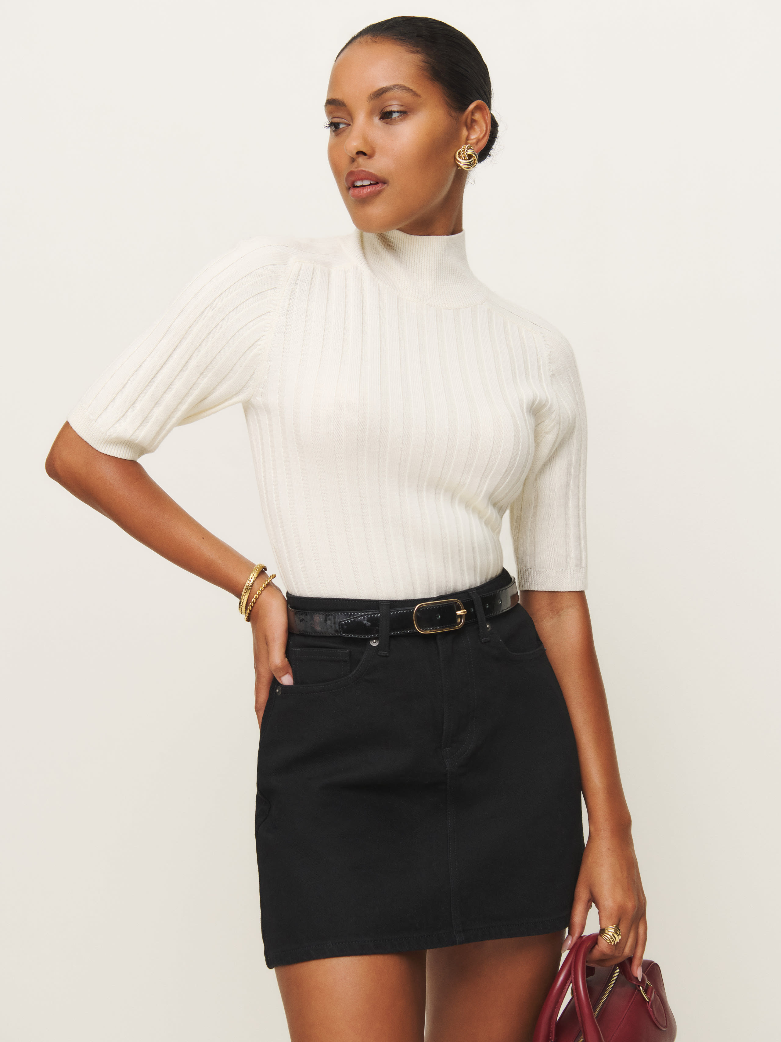 Shop Reformation Lydia High Rise Denim Mini Skirt In Black