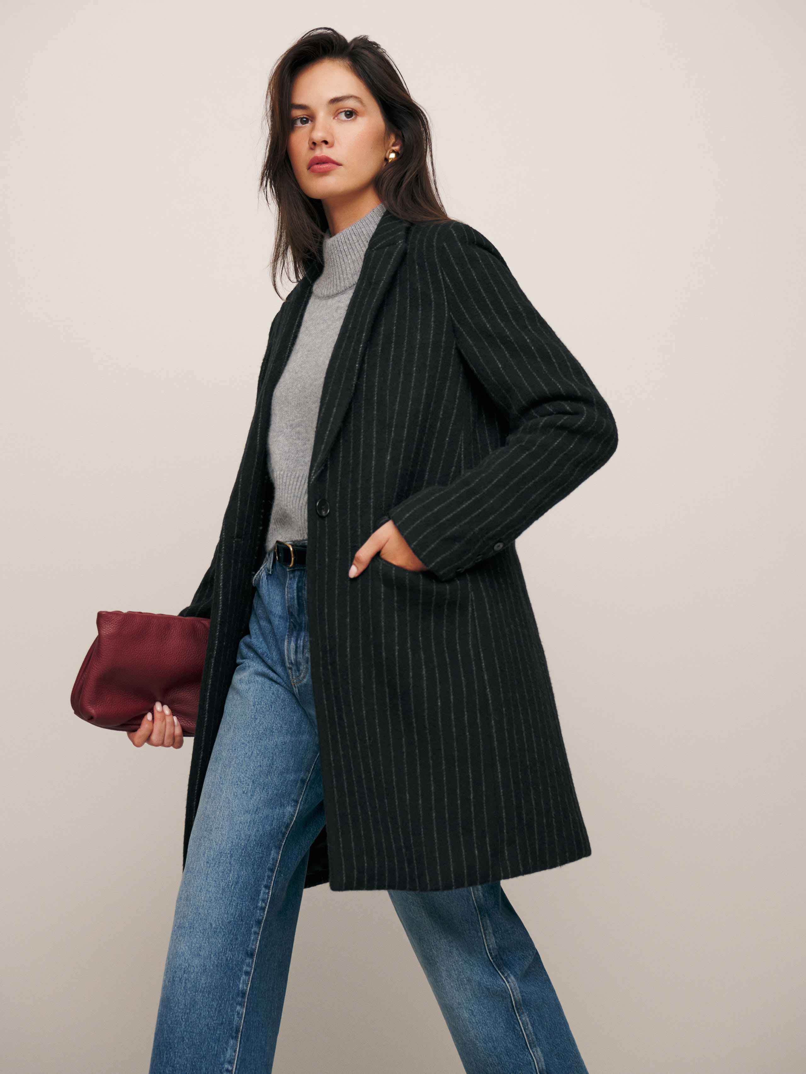 Reformation Whitmore Coat In Pinstripe