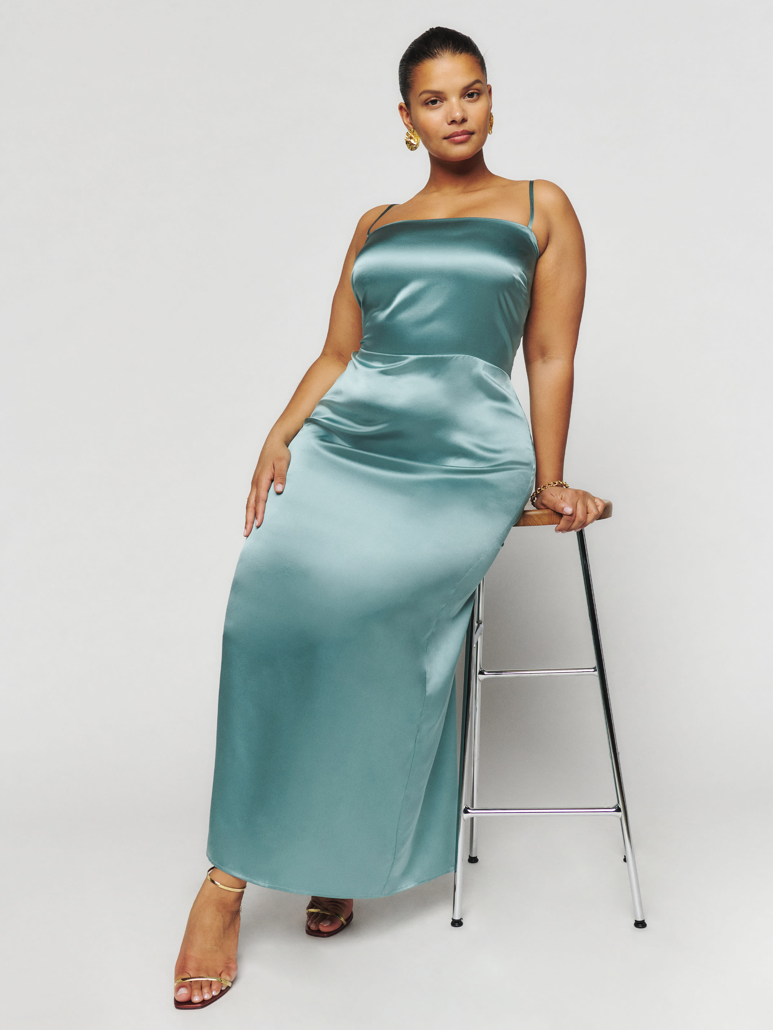 frankie silk dress verdigris Reformation Green Frankie Silk Dress by Reformation