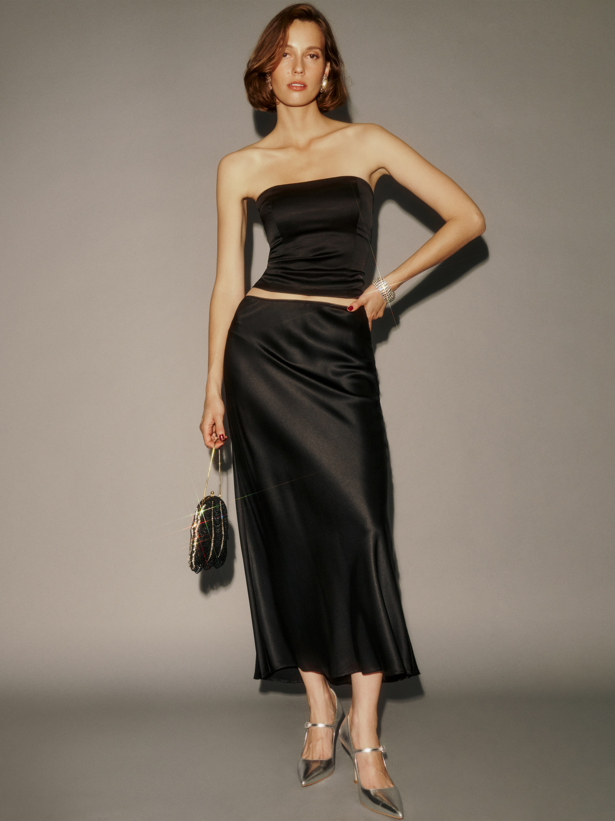 Reformation Layla Silk Skirt In Black