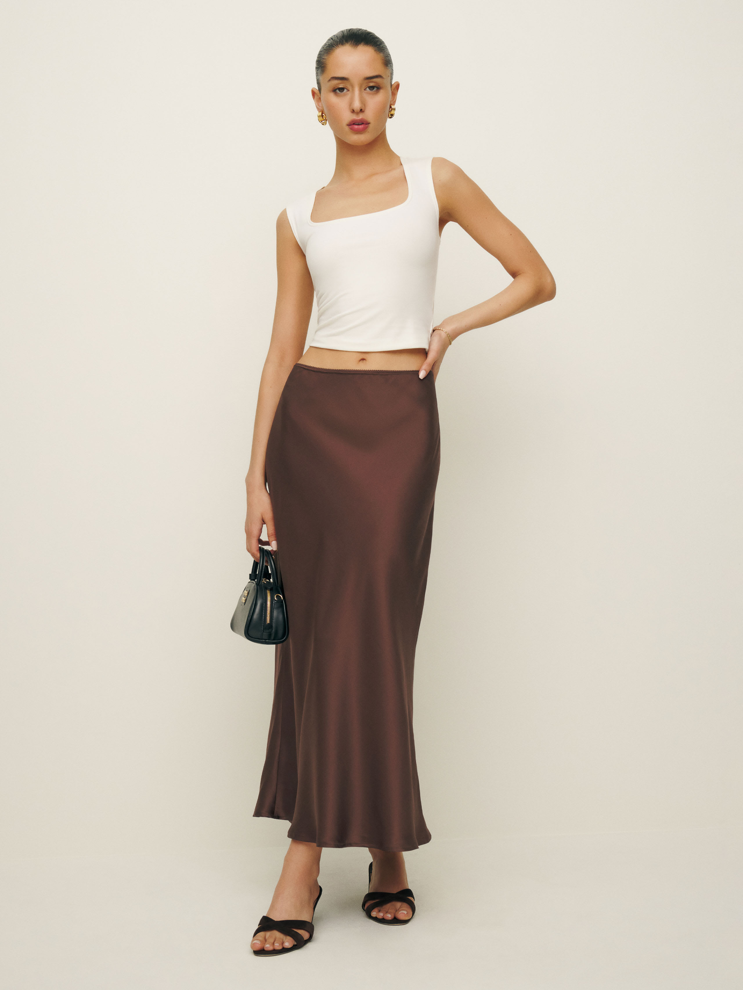 Reformation Layla Silk Skirt In Cafe