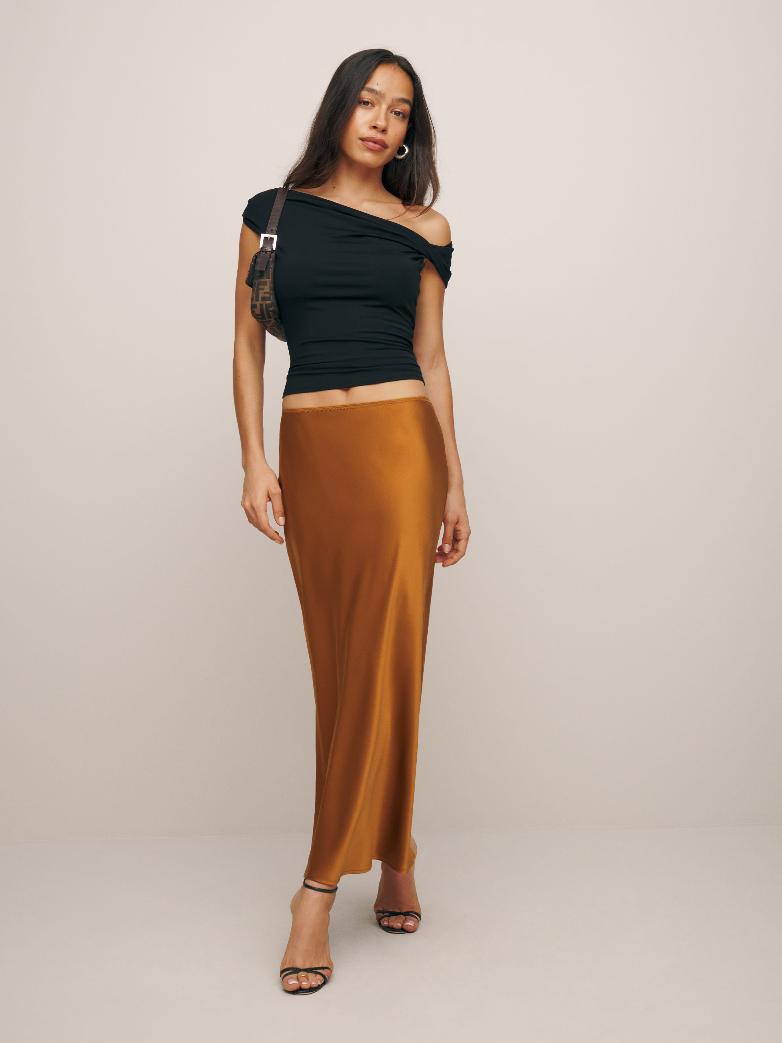 Reformation Layla Silk Skirt In Copper