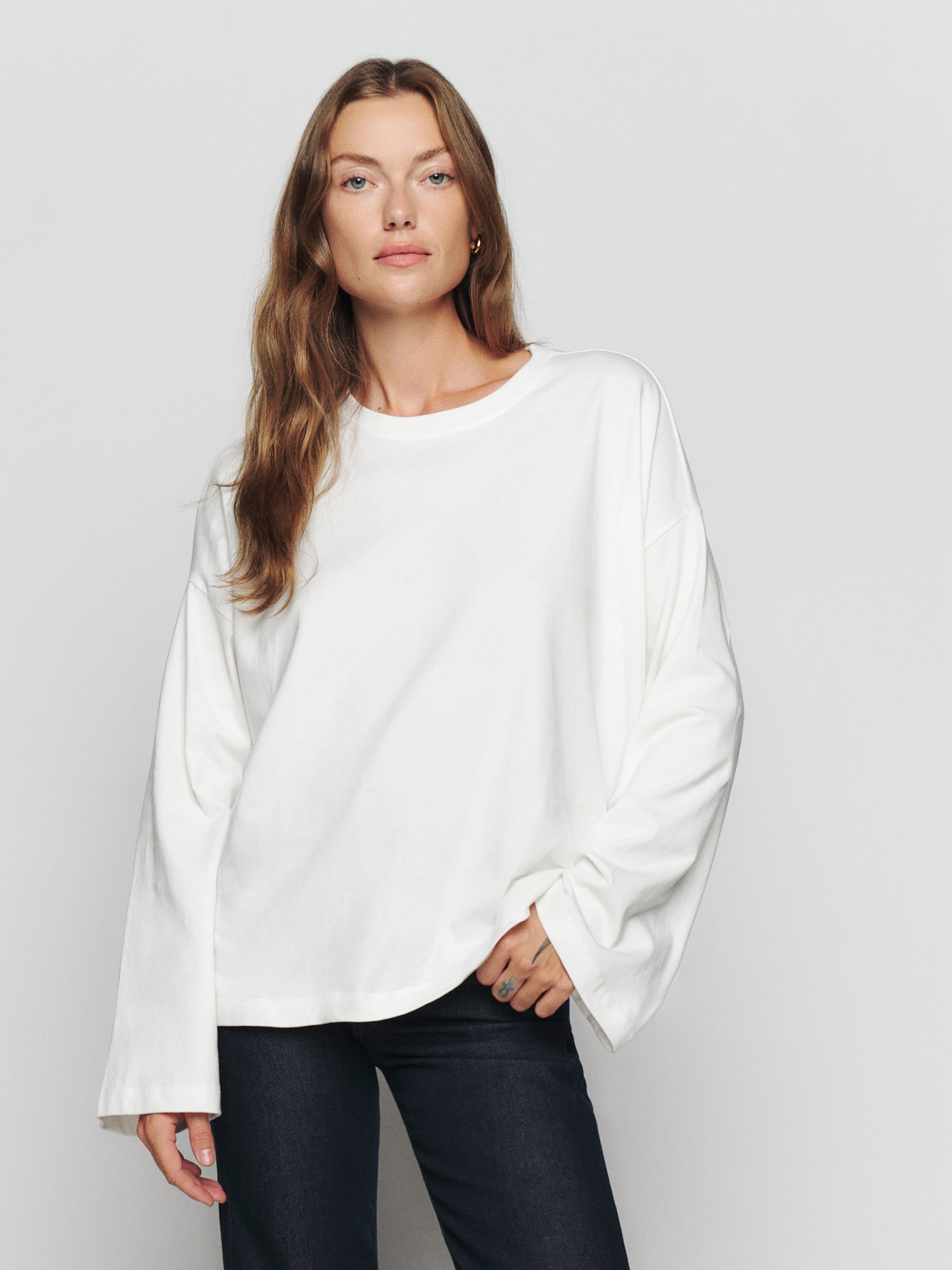 Reformation Oversized Long Sleeve Tee In White
