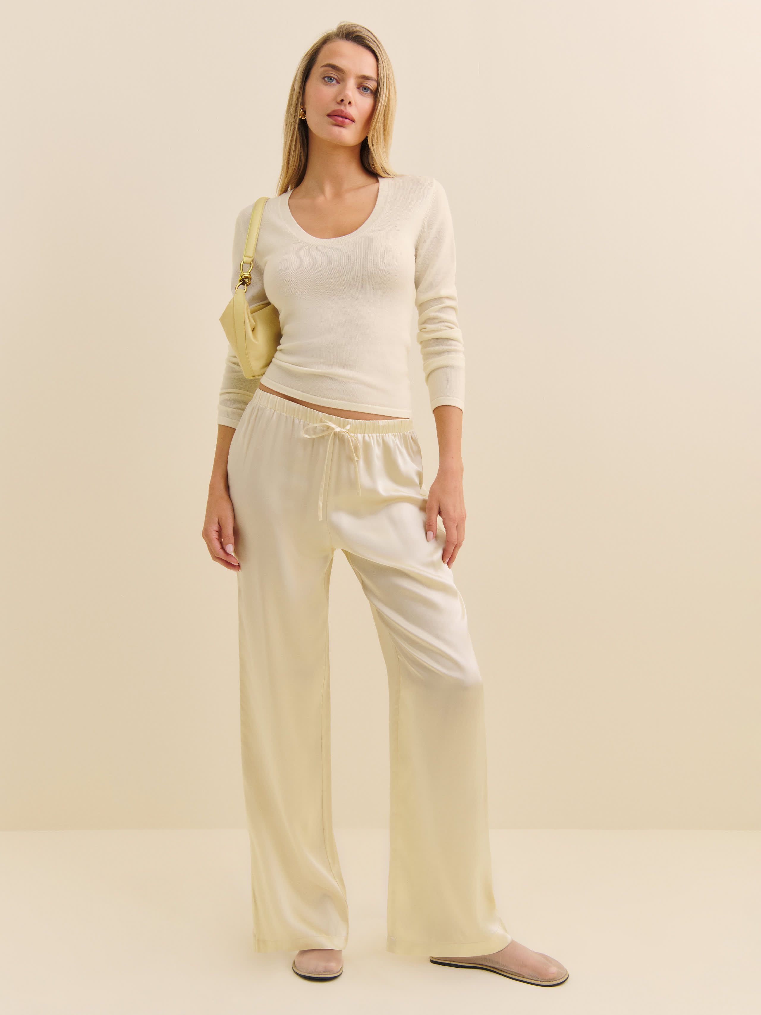 Reformation Petites Olina Silk Pant In Ivory