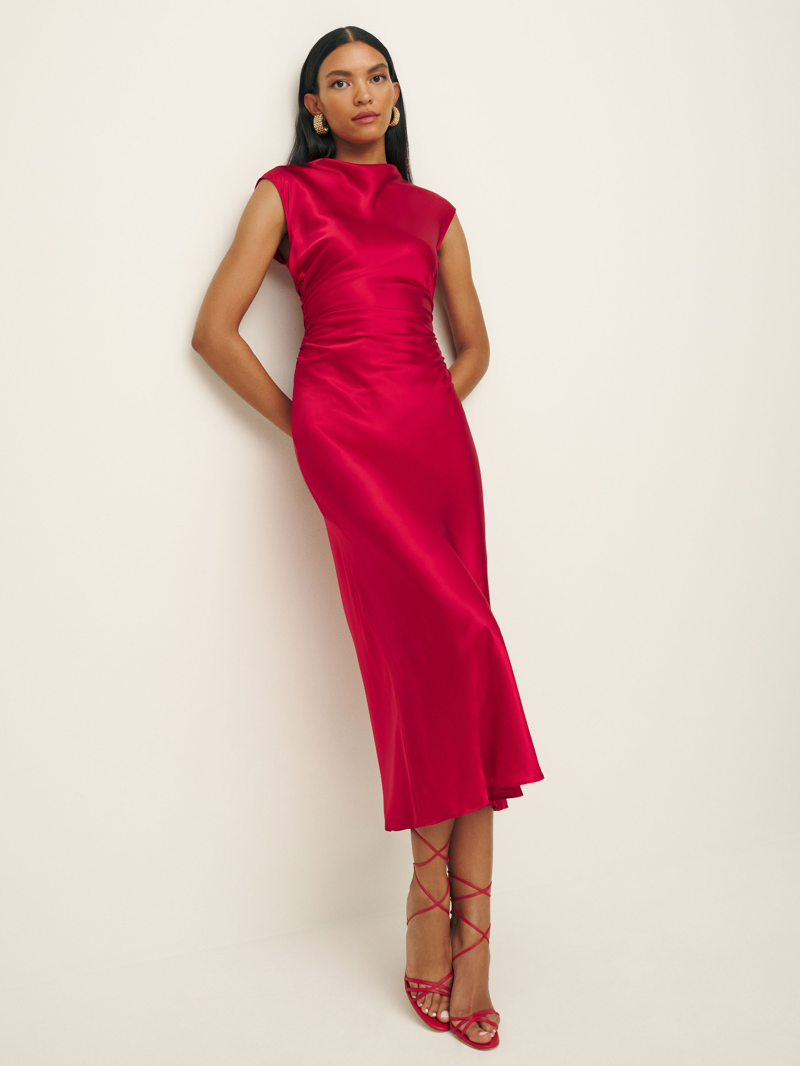 Reformation Veida Silk Dress In Red