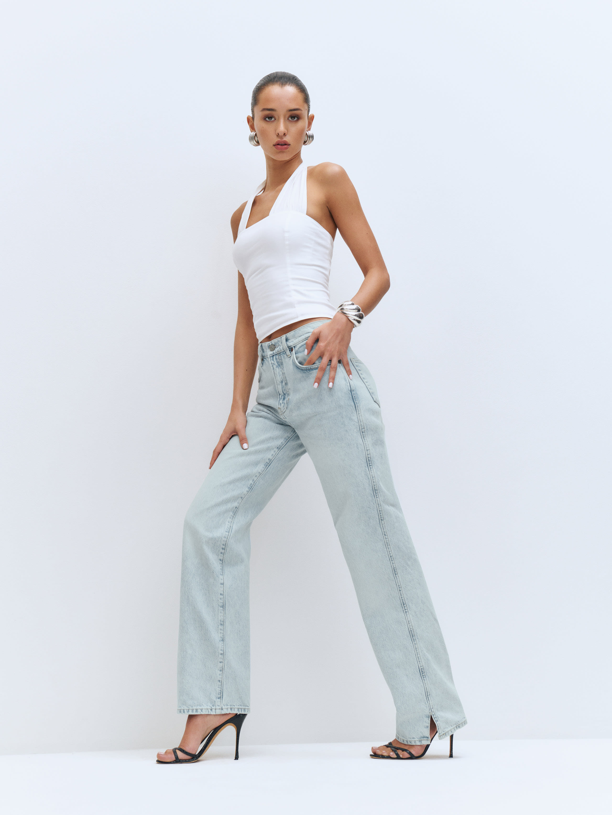 Reformation Val 90s Mid Rise Straight Jeans In Mooney Vented