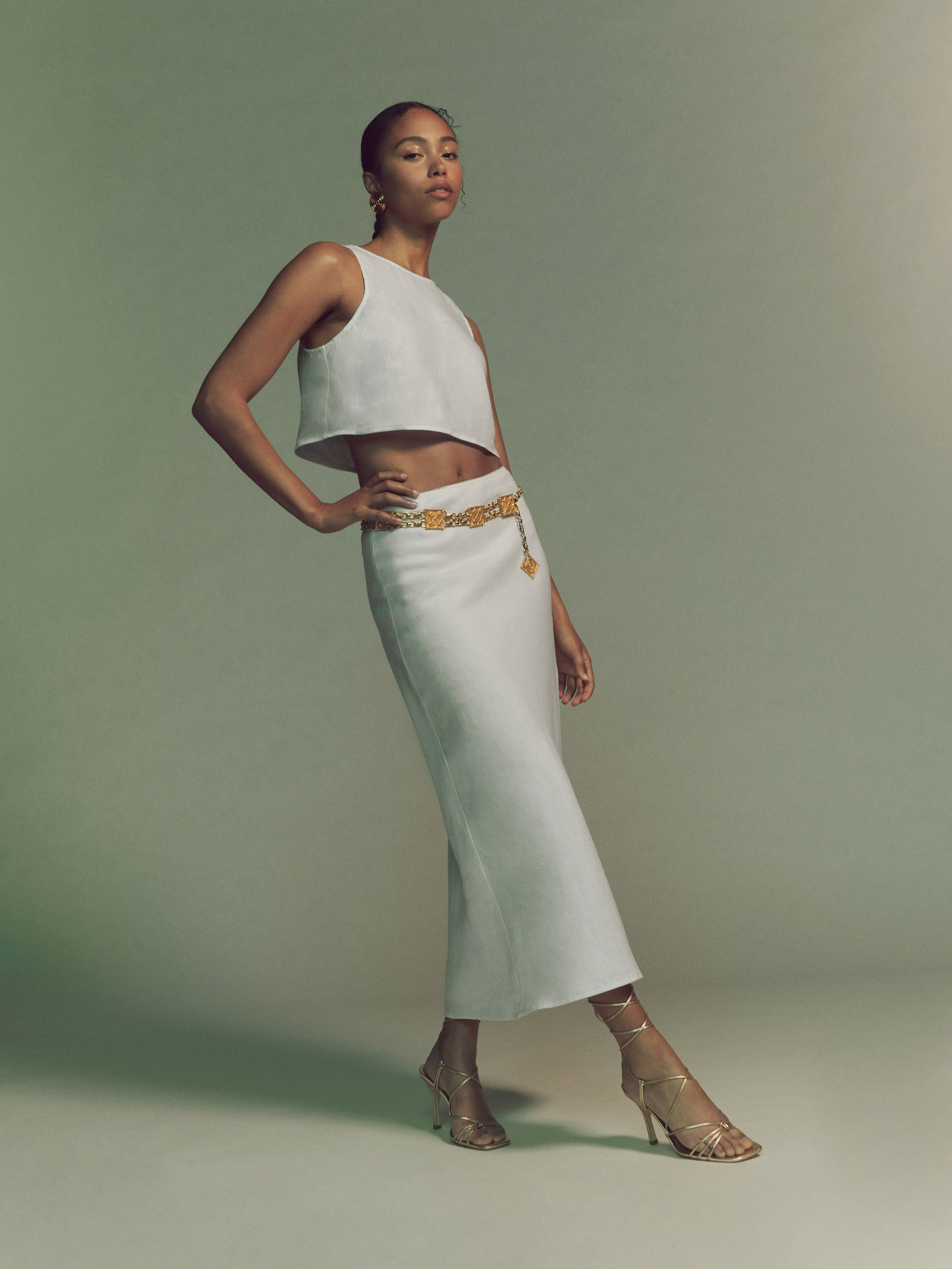 Reformation Petites Layla Linen Skirt In White ModeSens