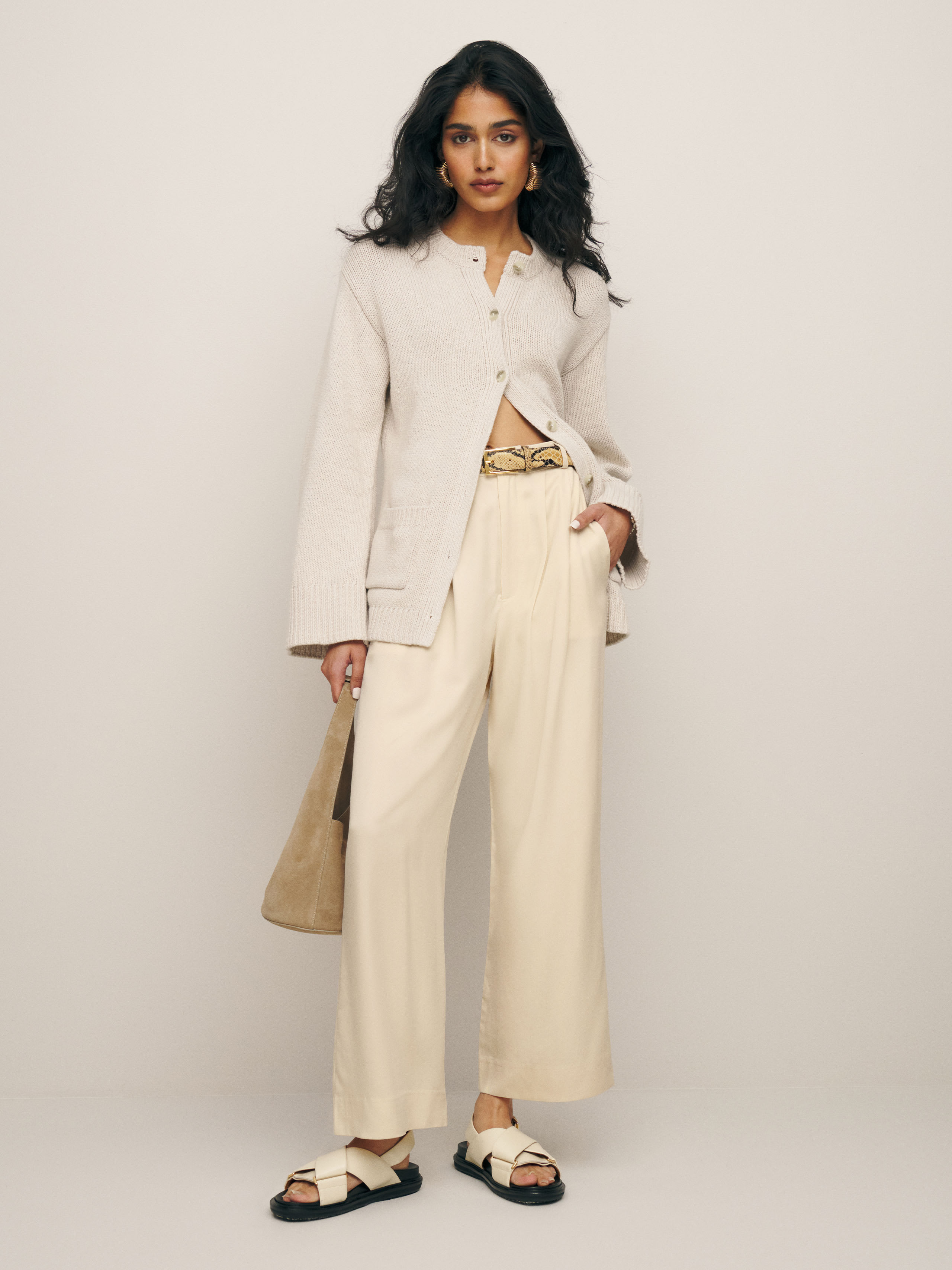 Reformation Mason Cropped Trouser In Oyster