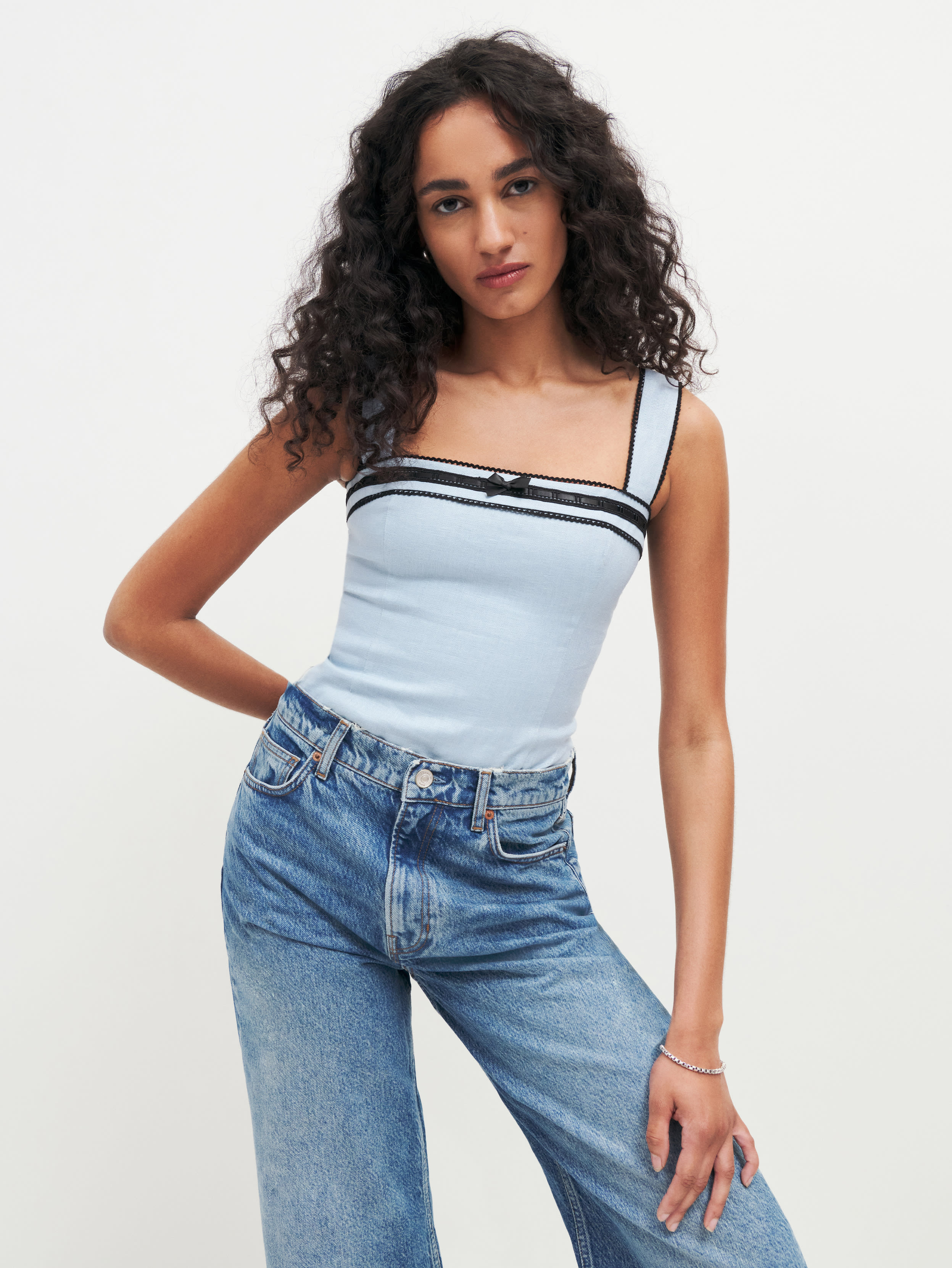 Reformation Eloise Linen Top In Mineral ModeSens - Main Image