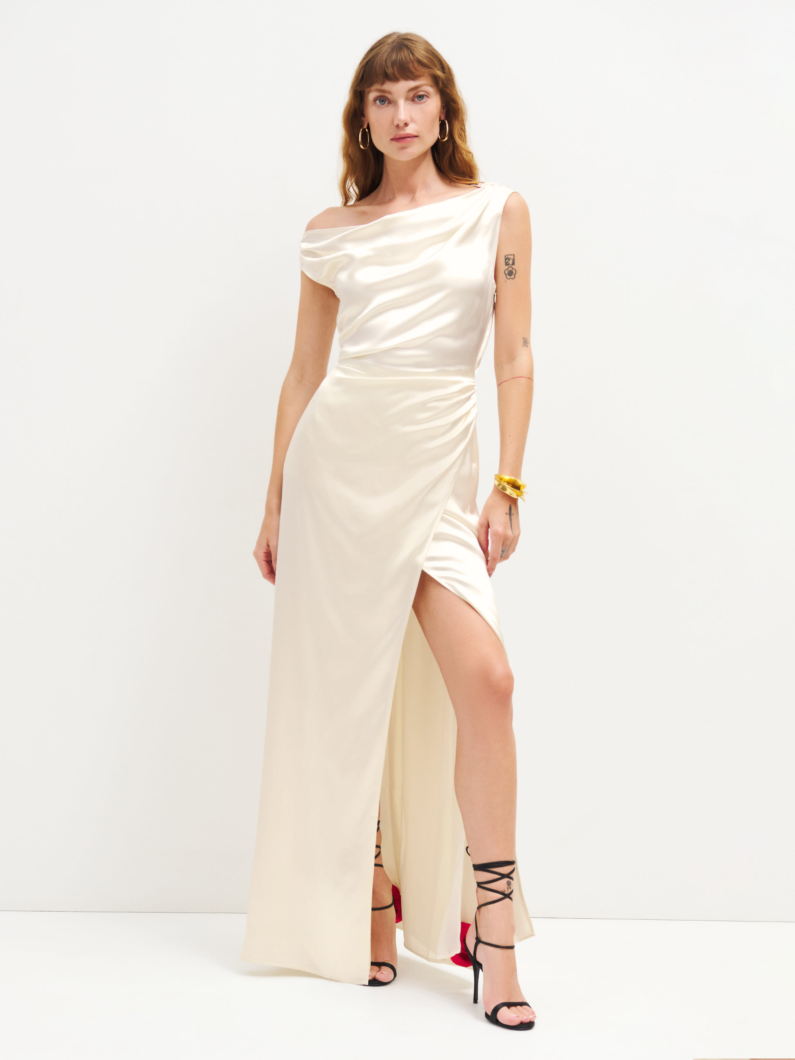 Reformation Poema Silk Dress In Ivory | ModeSens