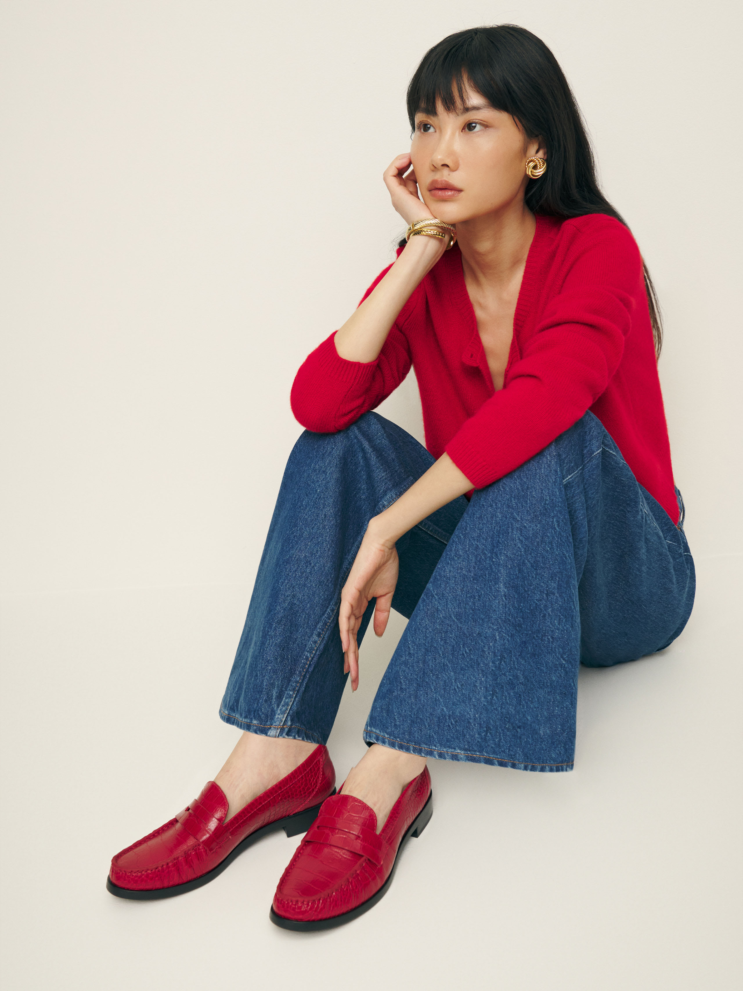 Shop Reformation Ani Ruched Loafer In Red Croc