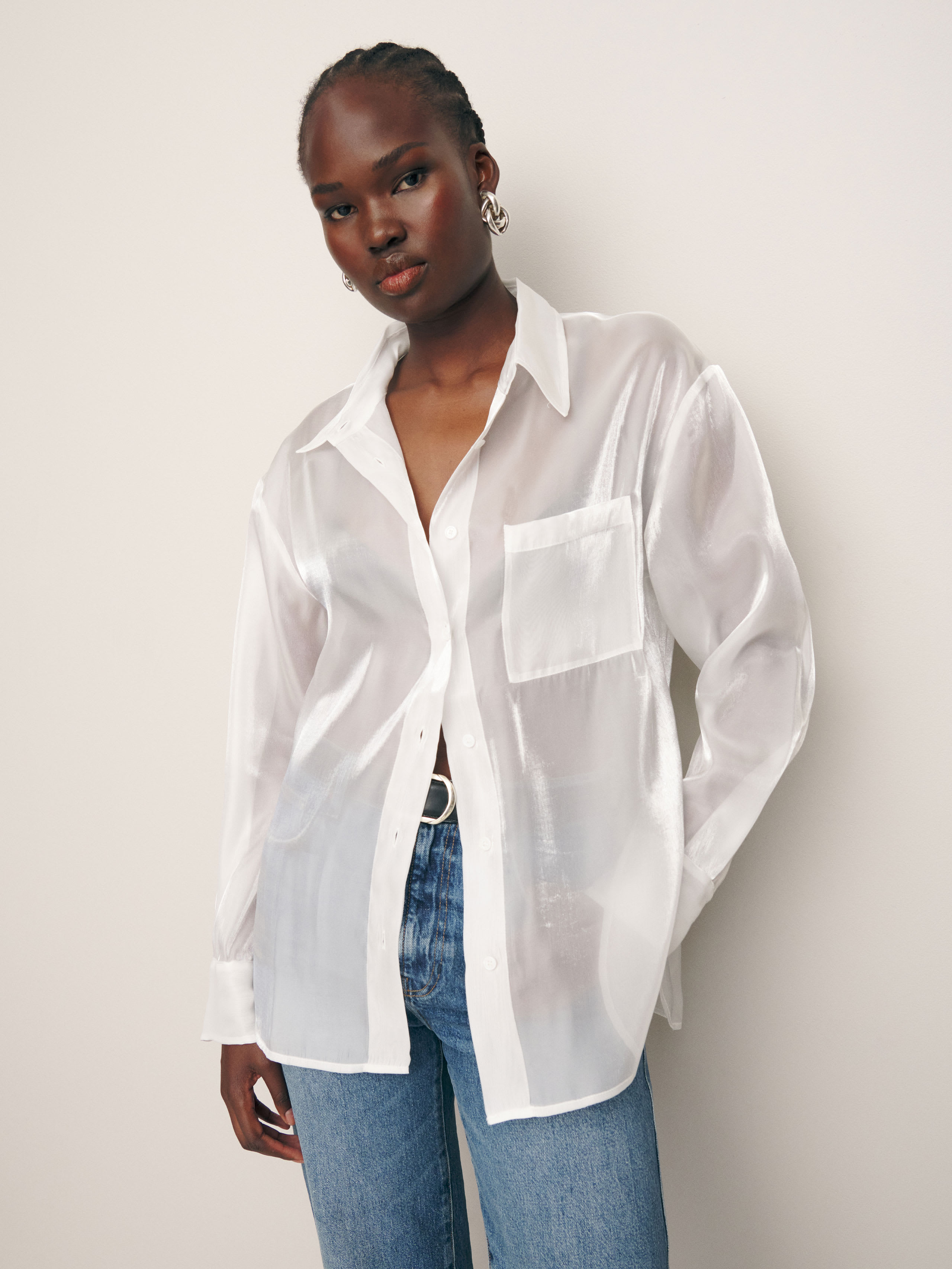 Reformation Will Oversized Sheer Shirt In White