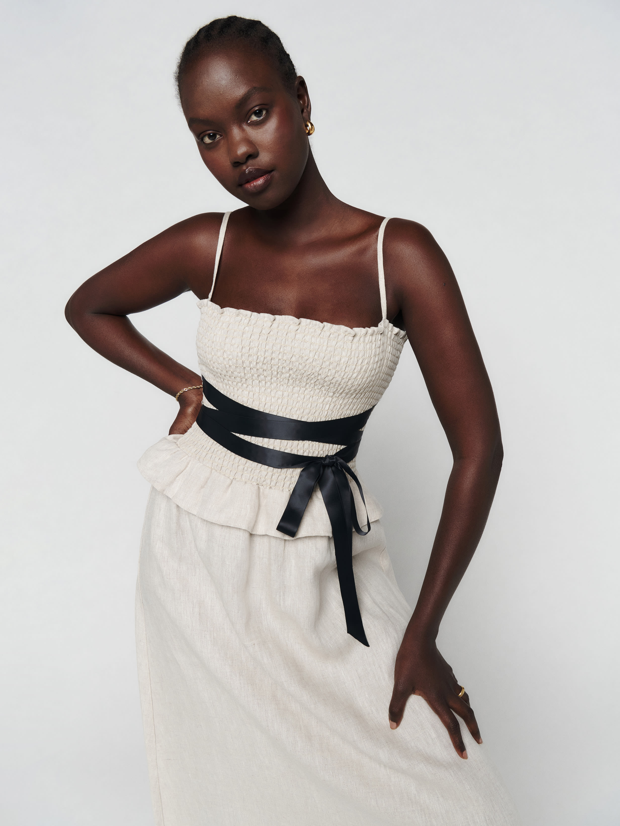 Reformation Miles Linen Dress In Oatmeal | ModeSens