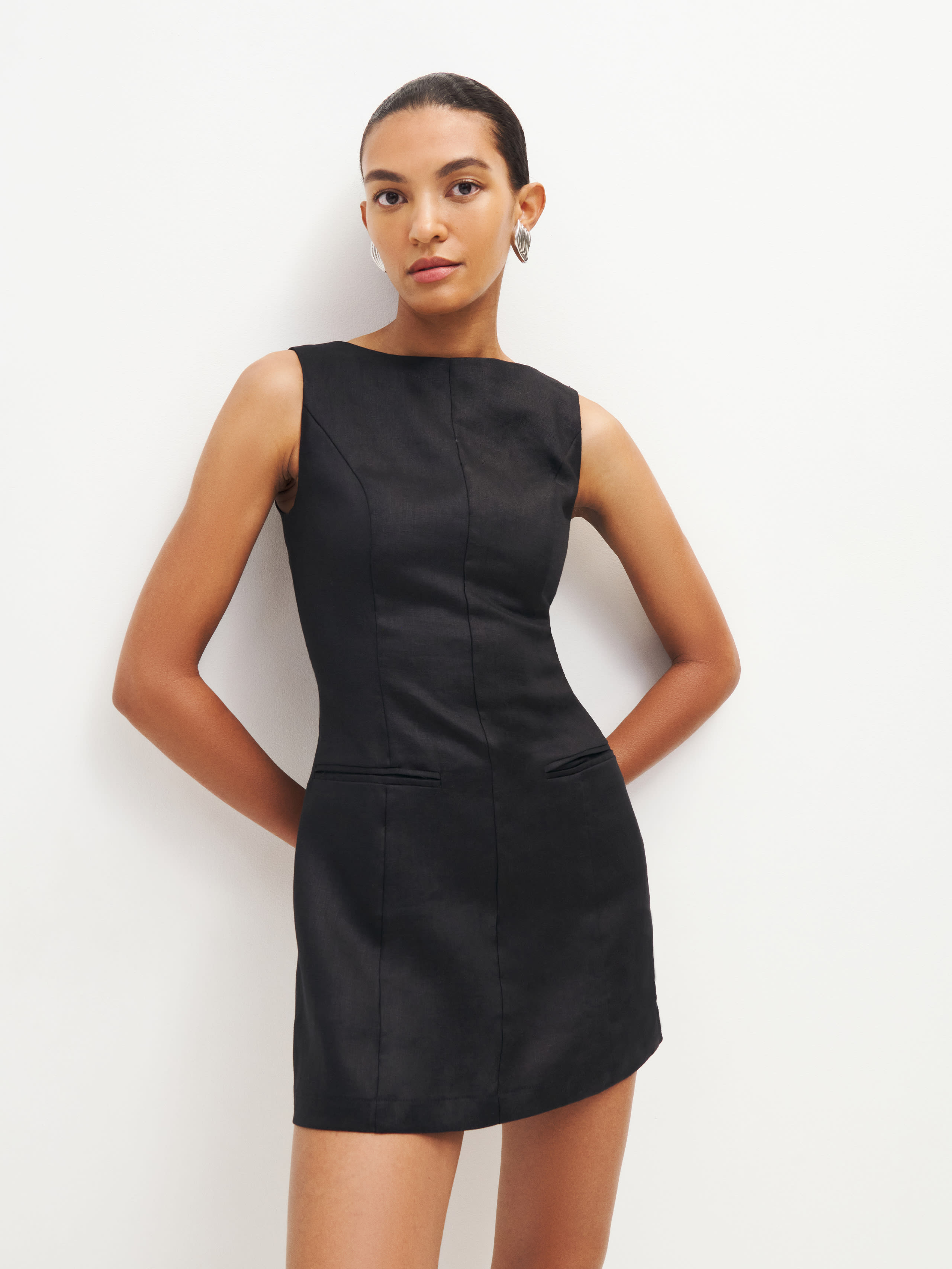 Reformation Citron Linen Dress In Black