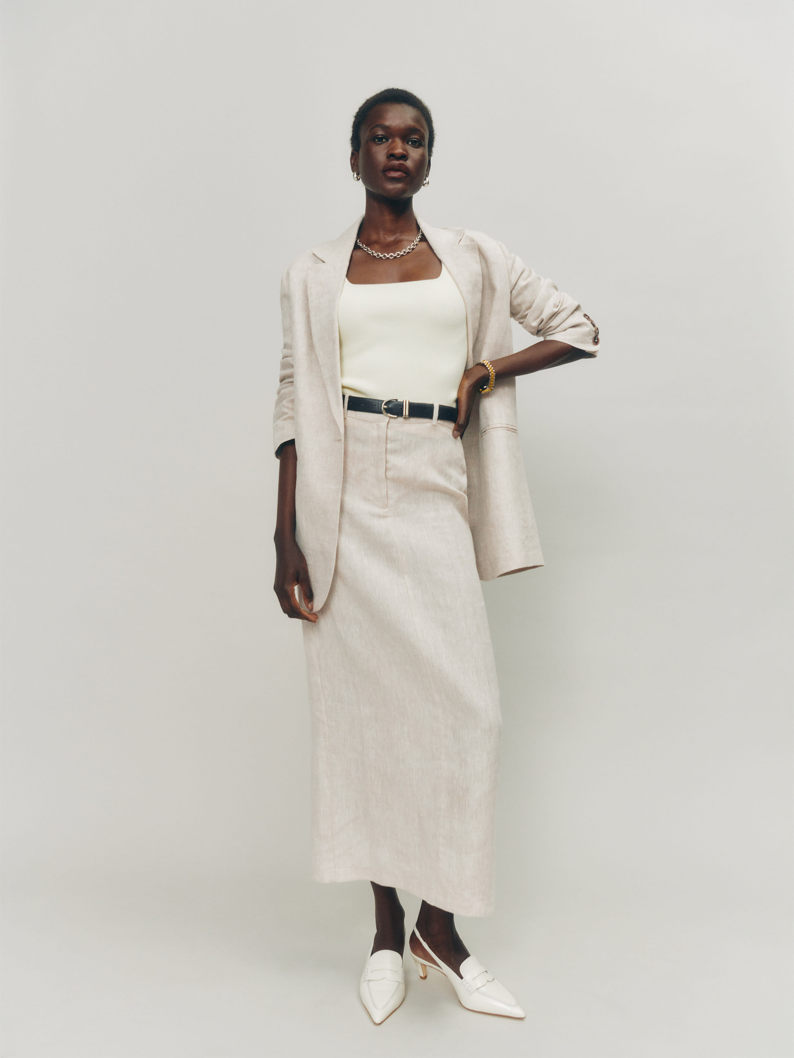 Reformation Gia Linen Skirt In Oatmeal