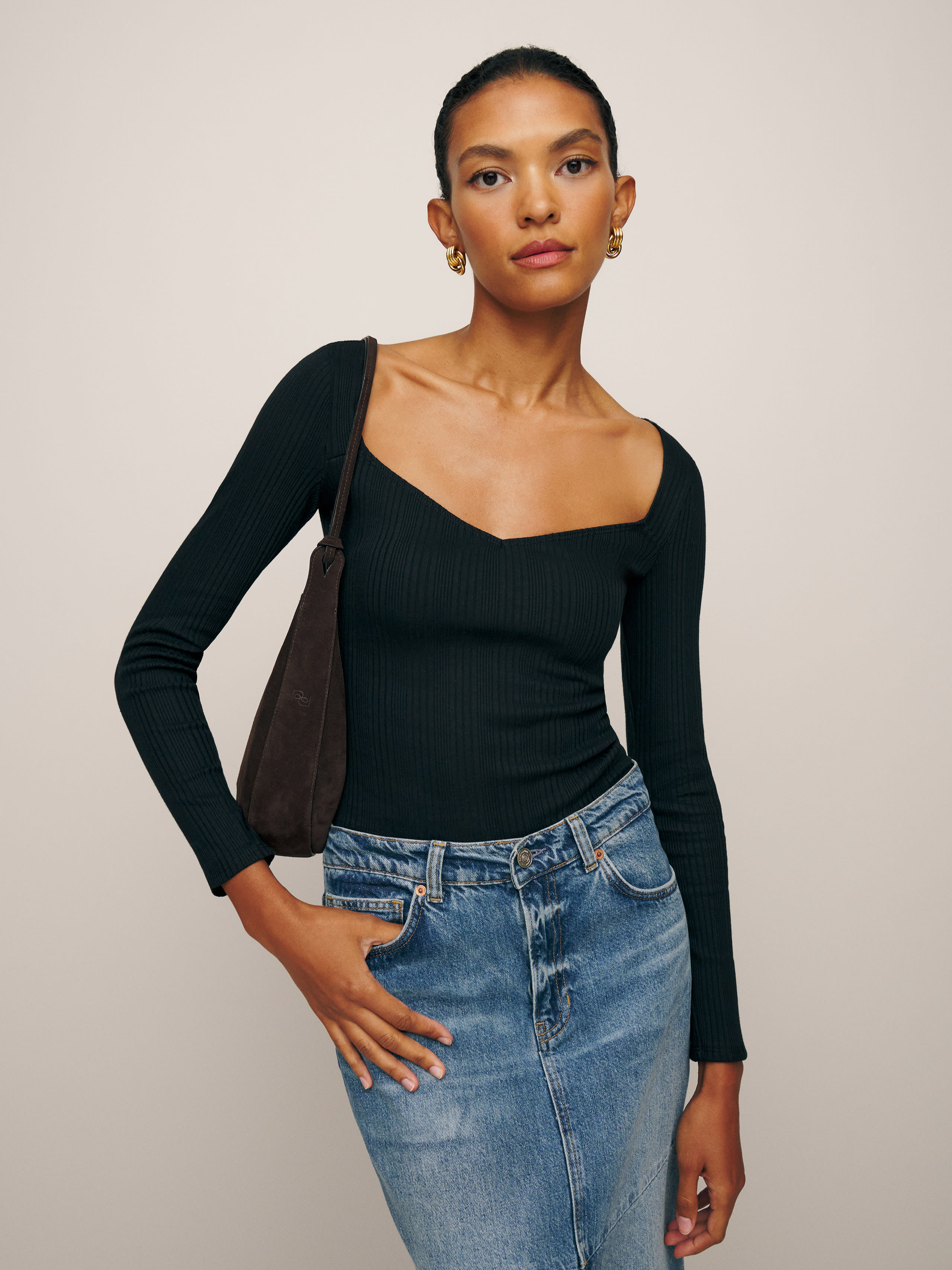 Reformation Leighton Knit Top In Black