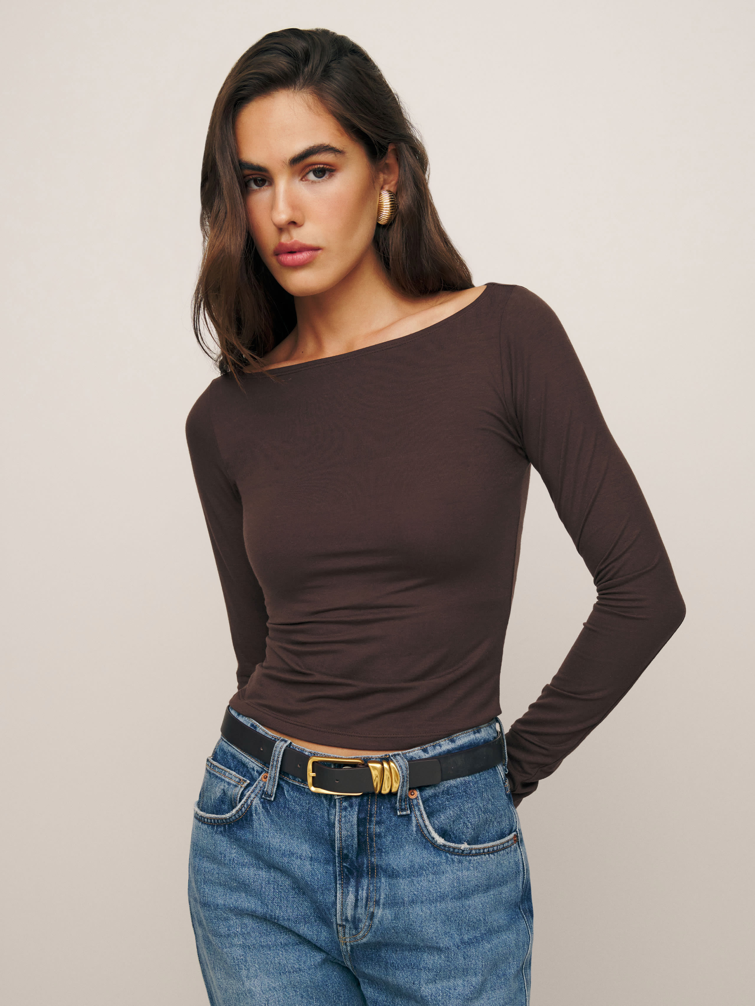 Reformation Wiley Knit Top In Mole