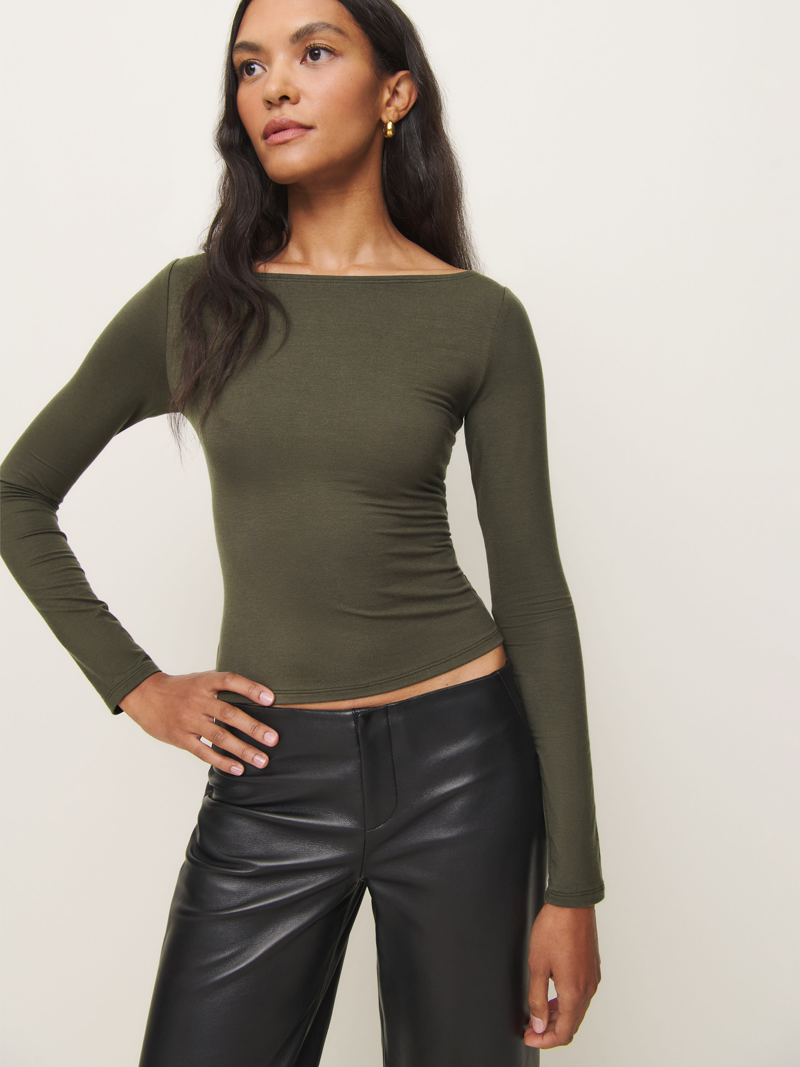 Shop Reformation Wiley Knit Top In Pine Tree
