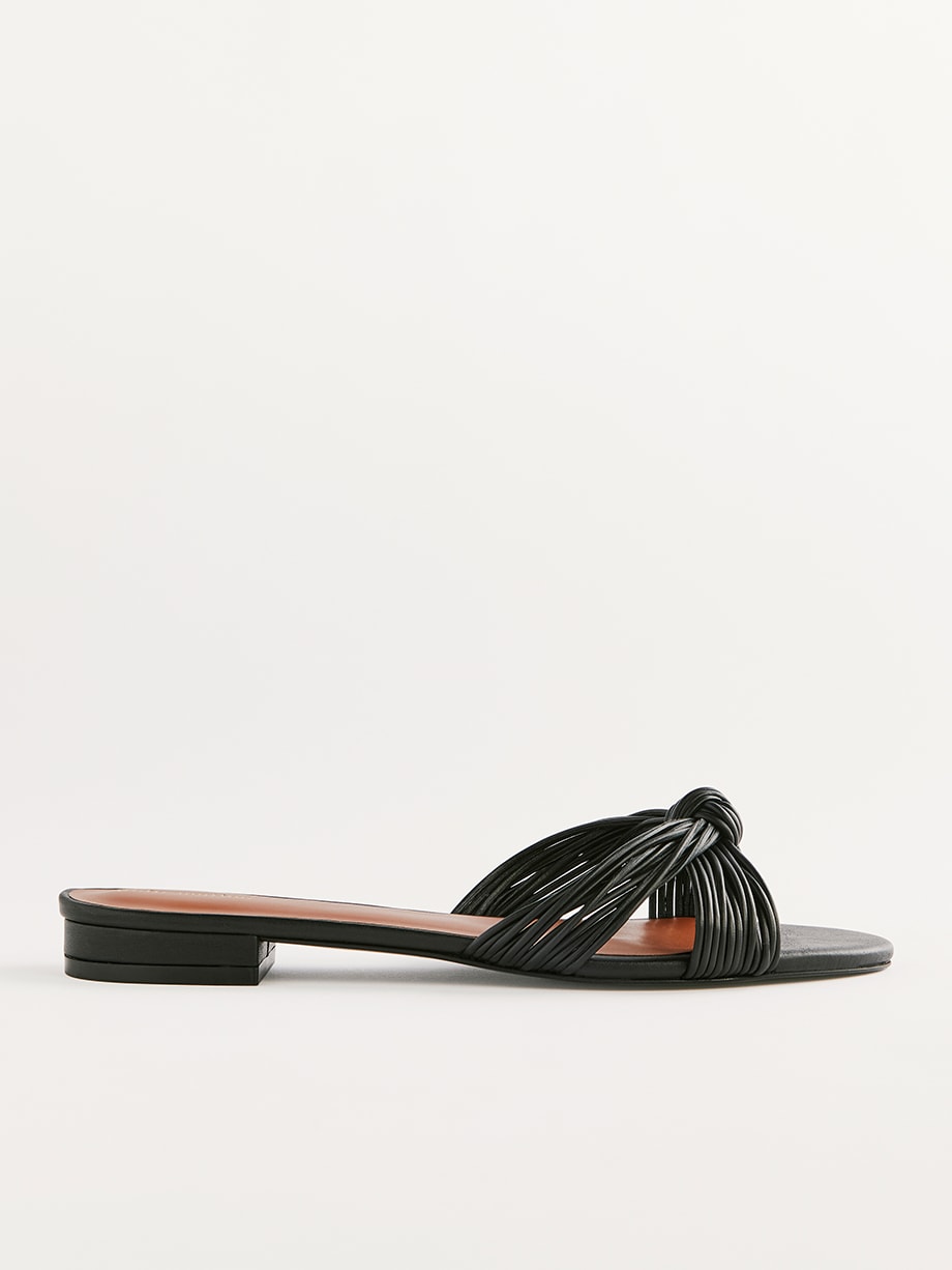 Reformation Peridot Mignon Knot Flat Sandal In Black Leather