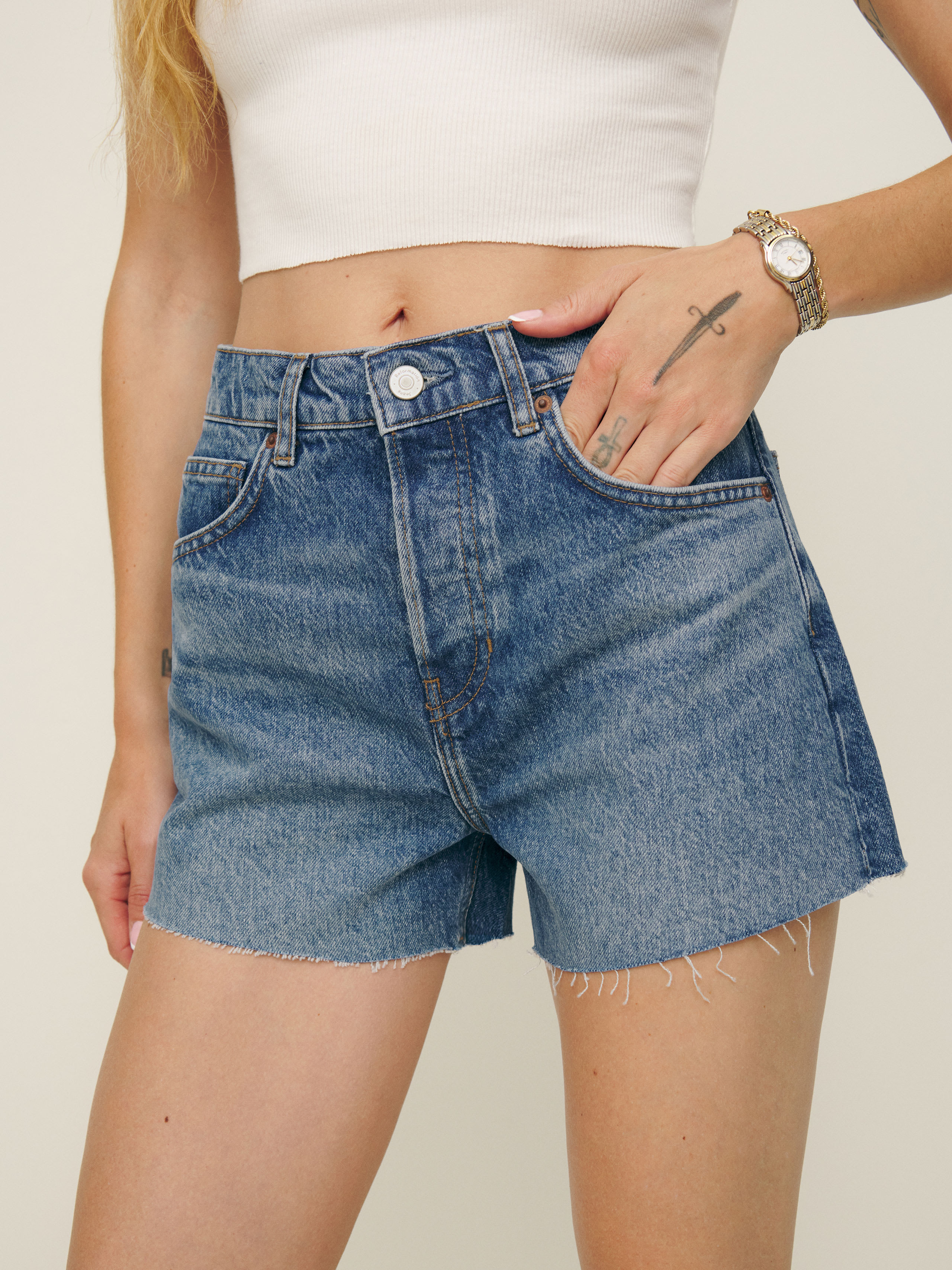Reformation Charlene High Rise Jean Shorts In Colorado