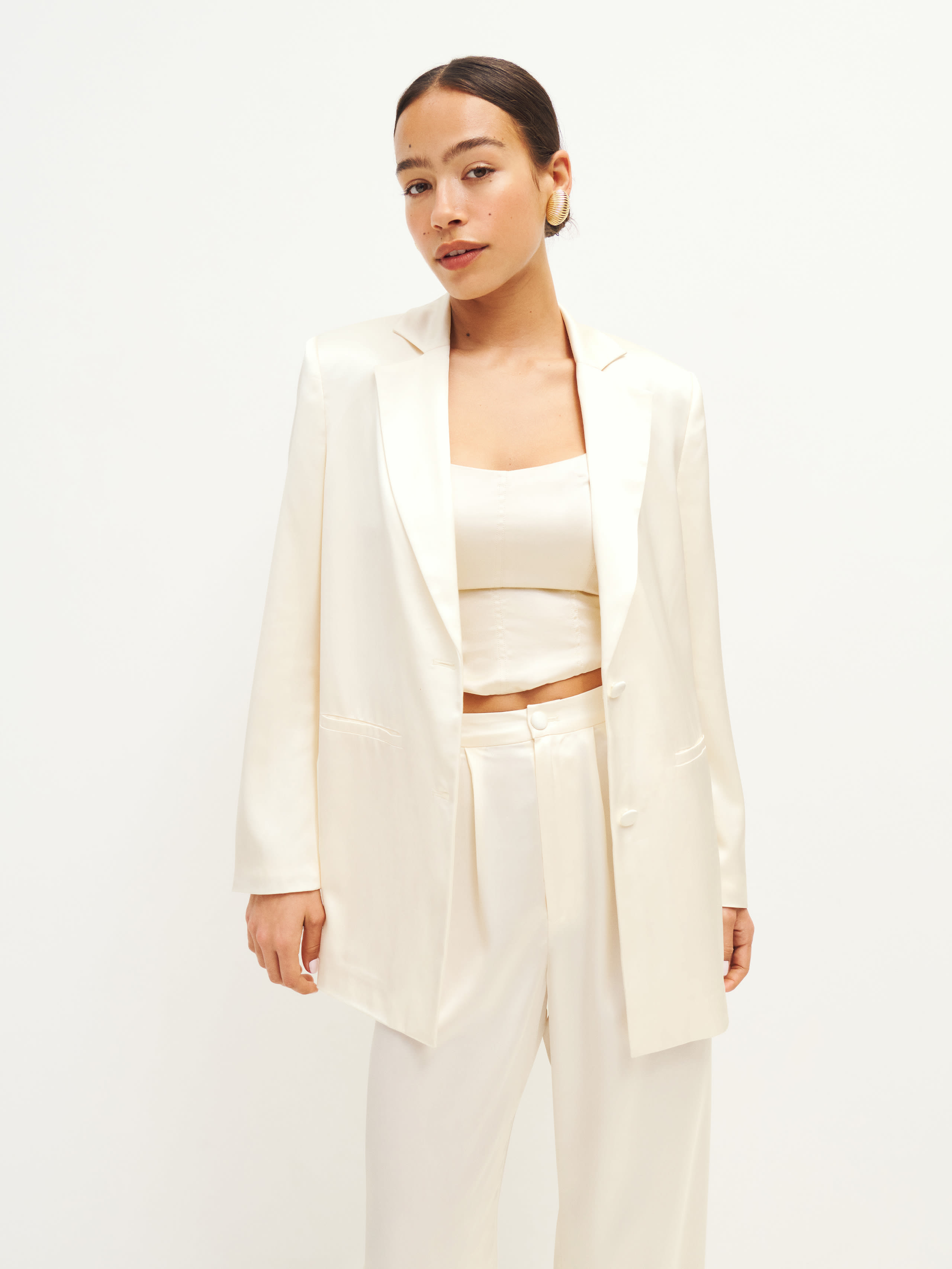 Reformation Vera Satin Blazer In Fior Di Latte