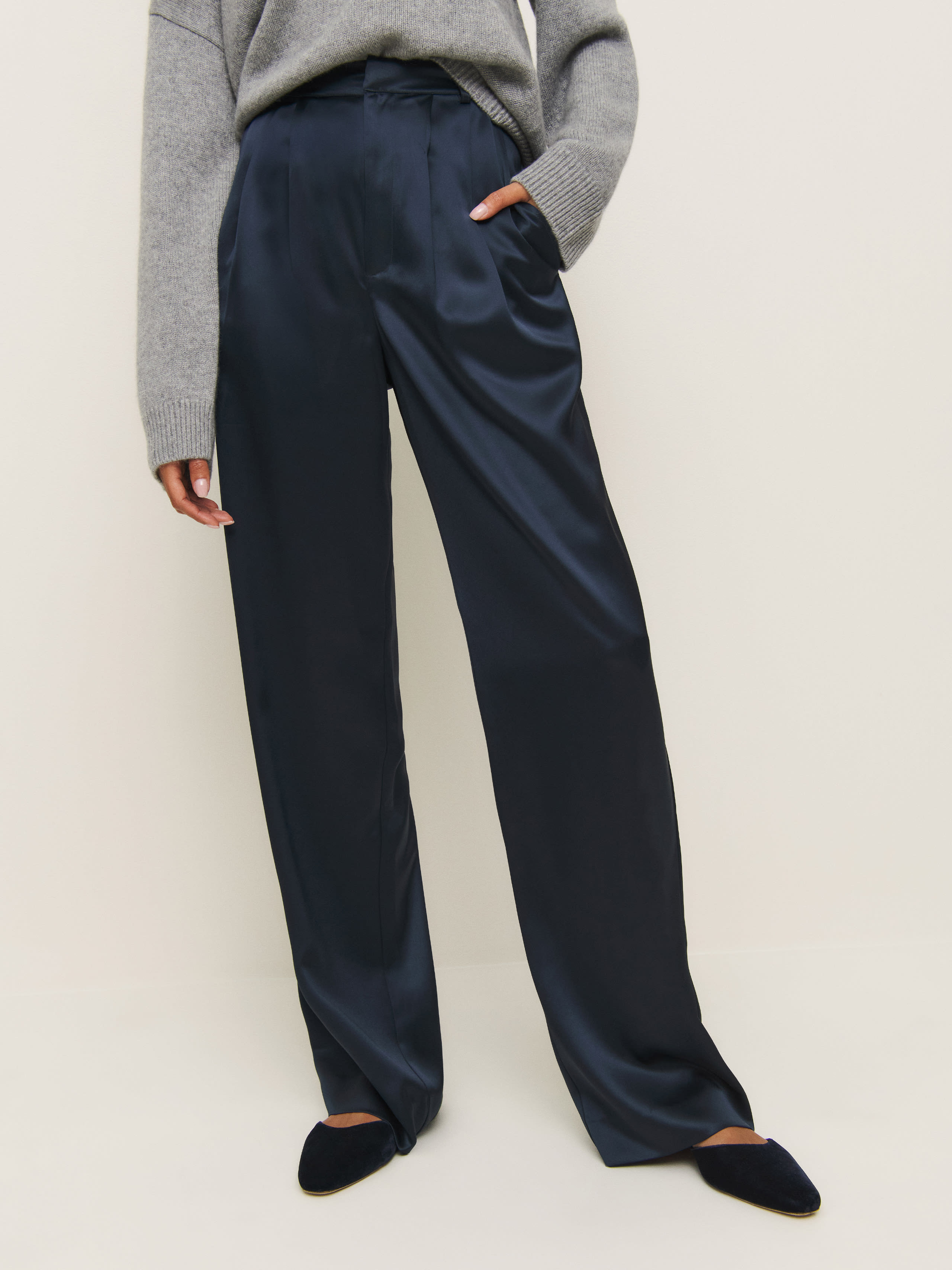 Shop Reformation Mason Satin Pant In Midnight