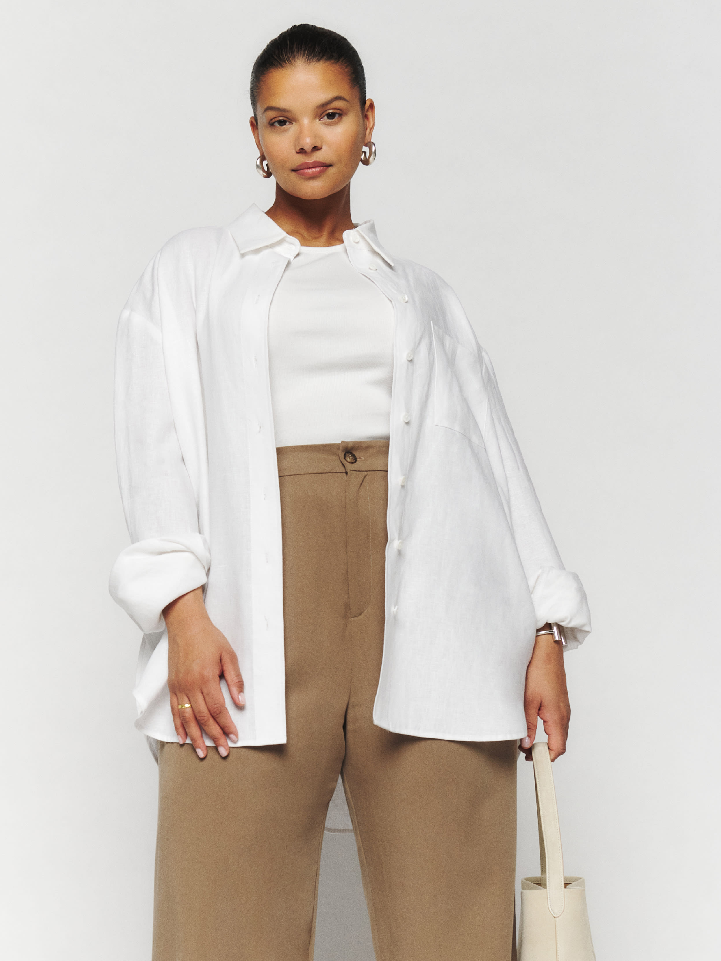 Reformation Will Oversized Linen Shirt Es In White