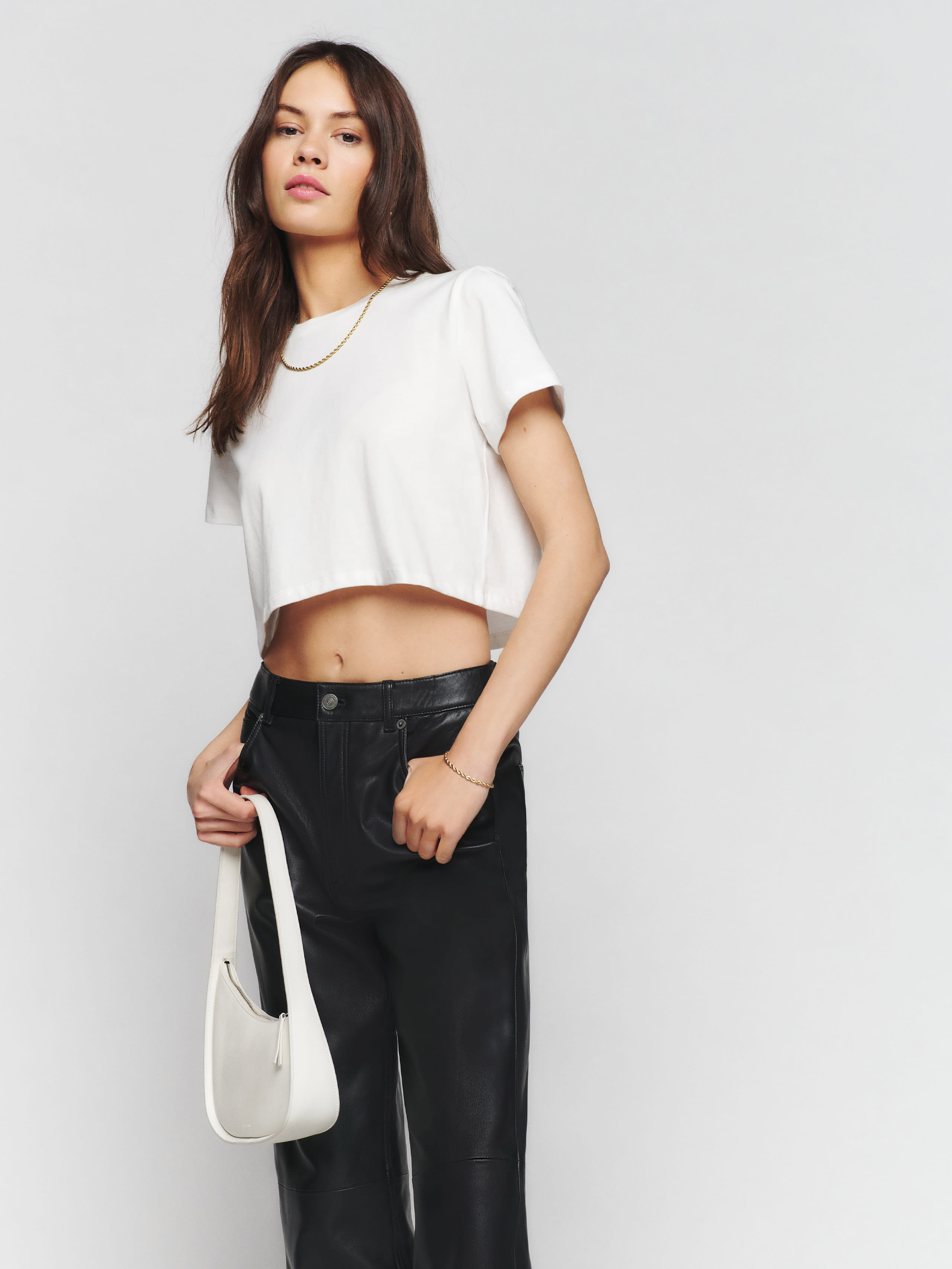 Reformation Cropped Classic Crew Tee In White