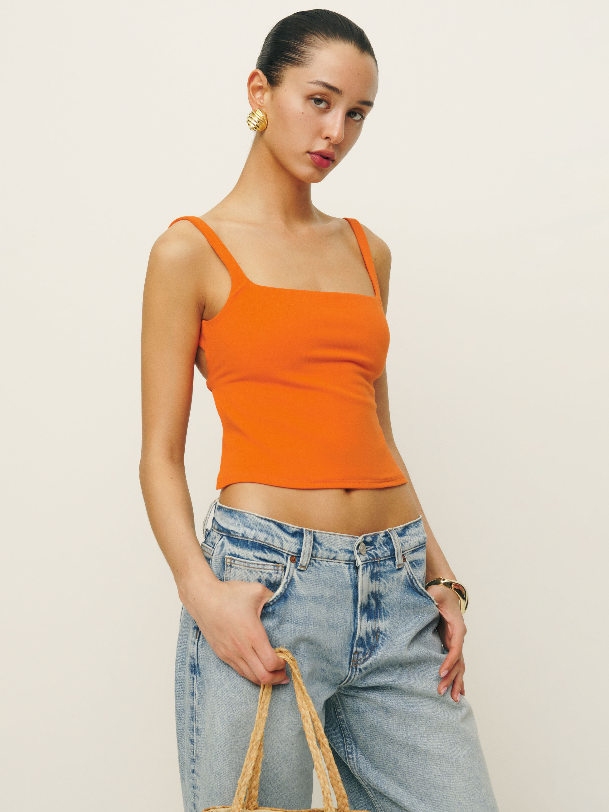 Reformation Cairo Knit Top In Orange