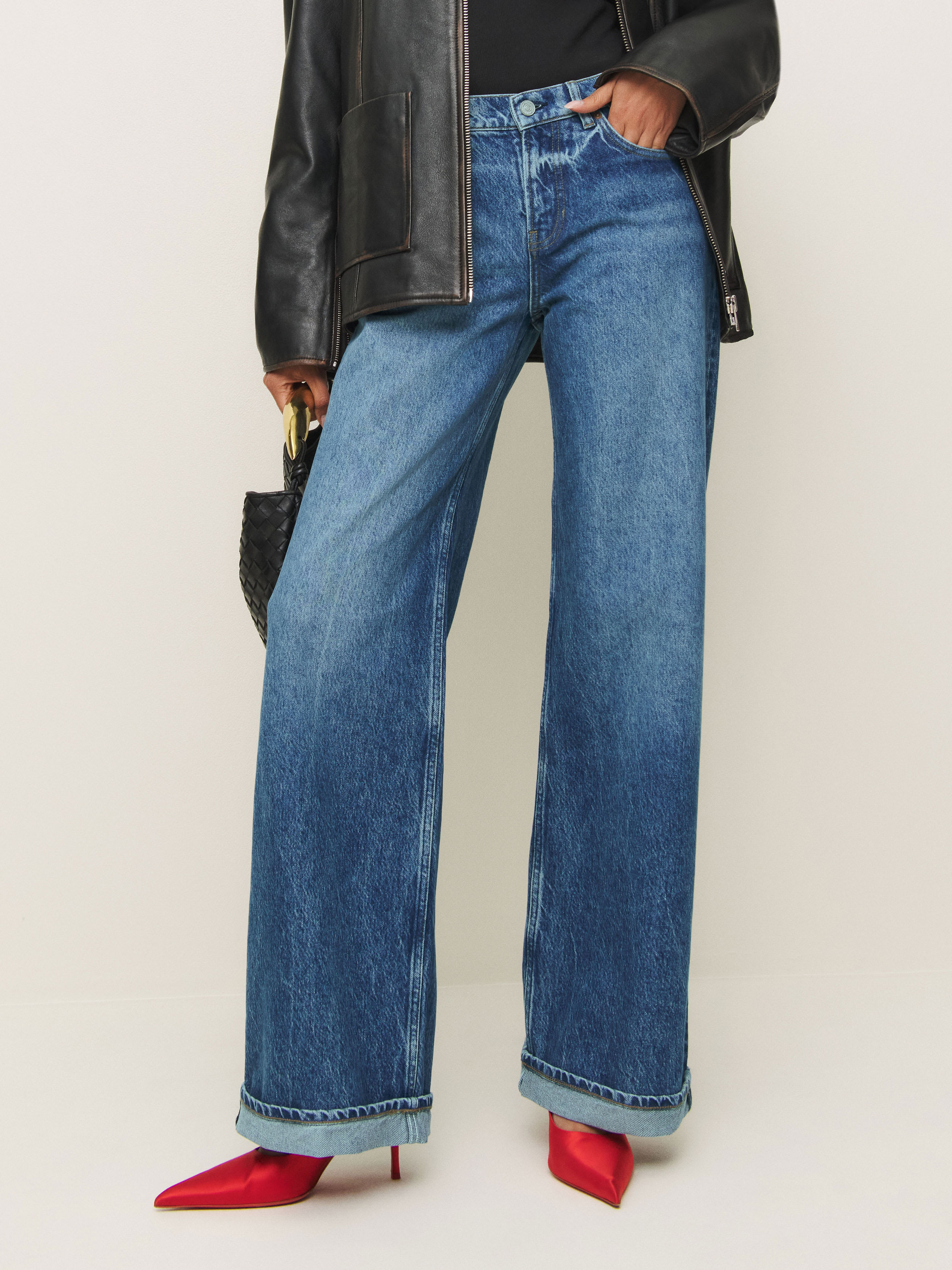 Shop Reformation Cary Low Rise Slouchy Wide Leg Jeans In Pelican Cuffed