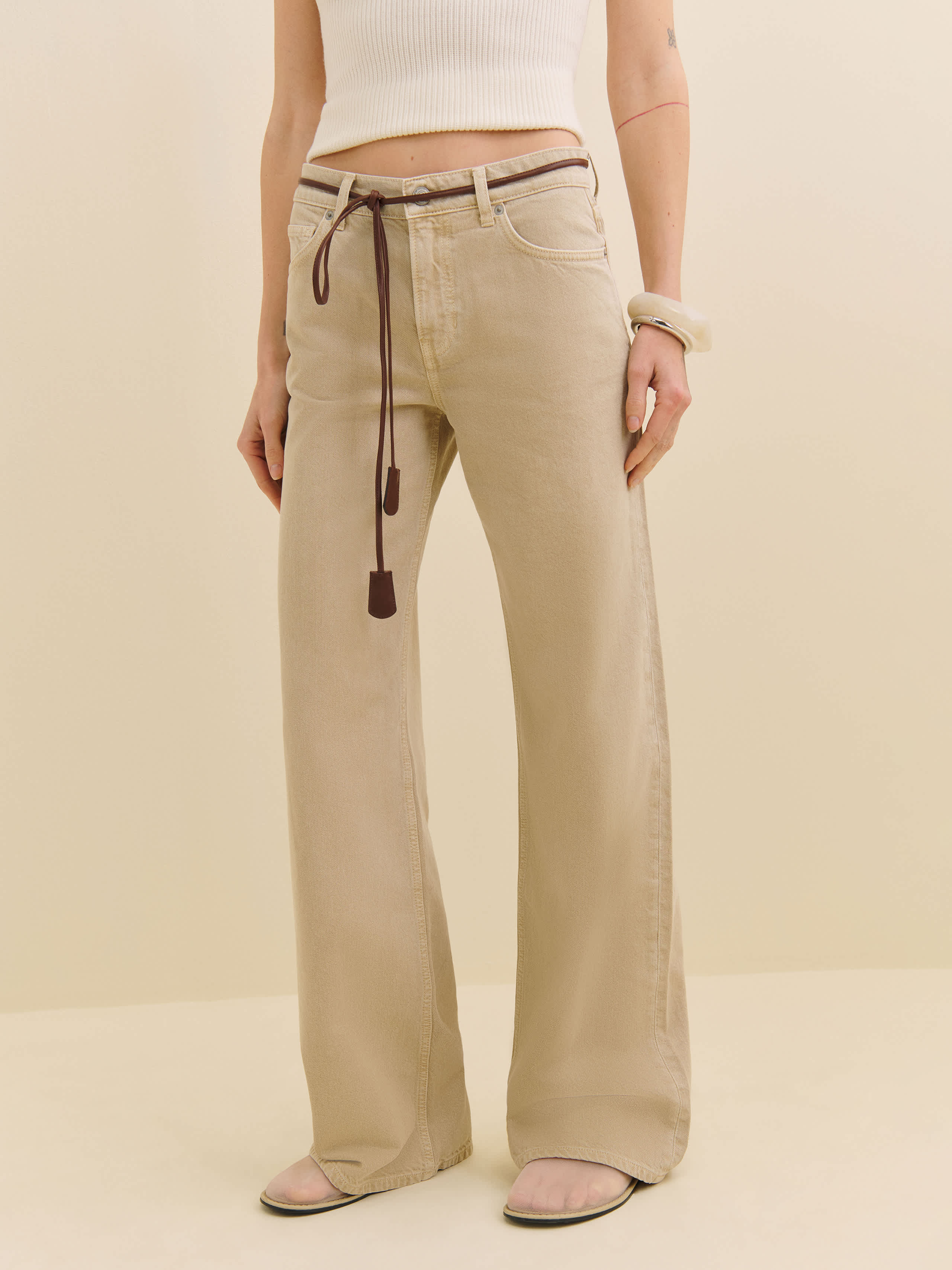 Shop Reformation Cary Low Rise Slouchy Wide Leg Jeans In Sand Dollar