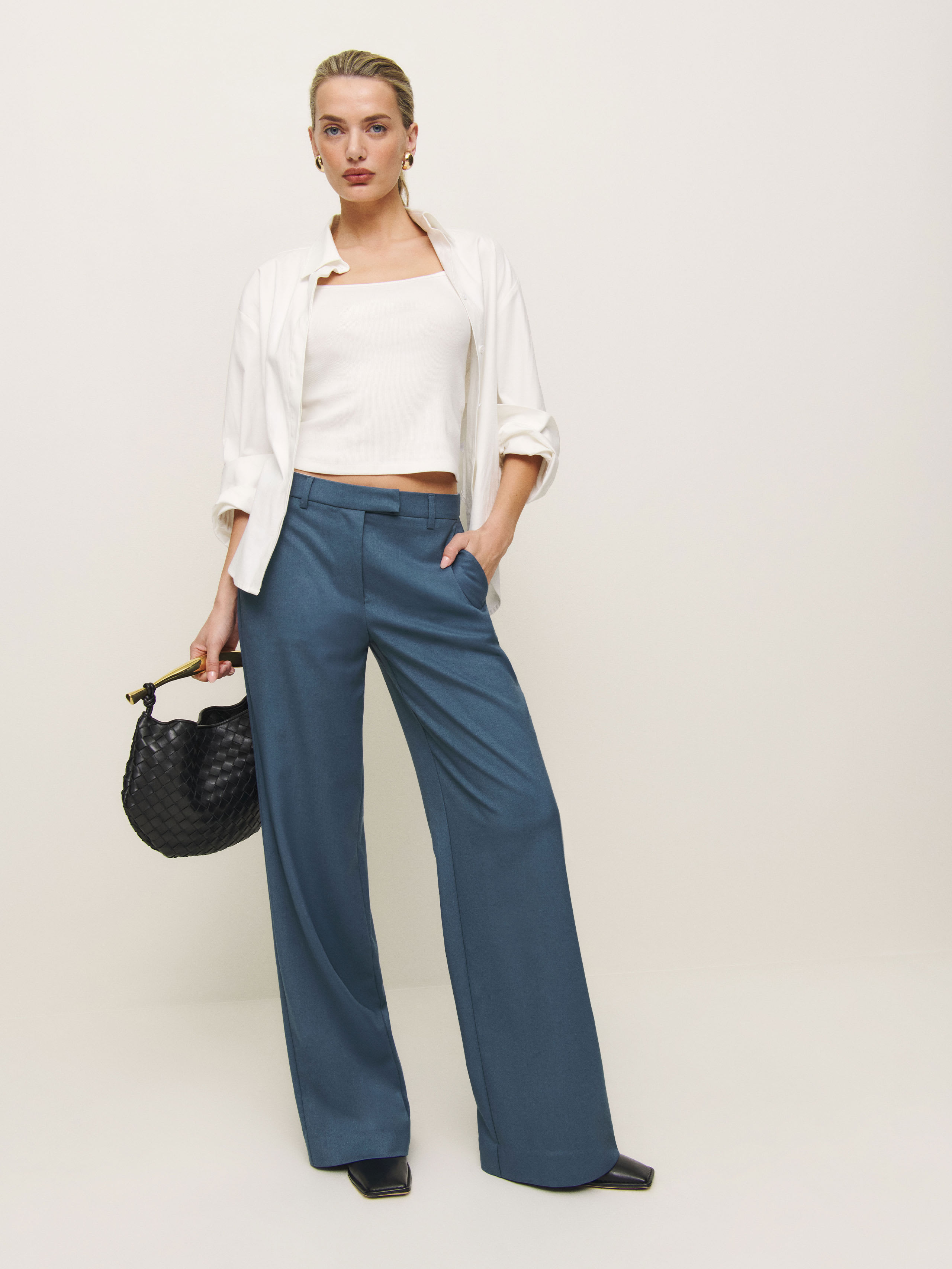 Reformation Carter Mid Rise Pant In Nile