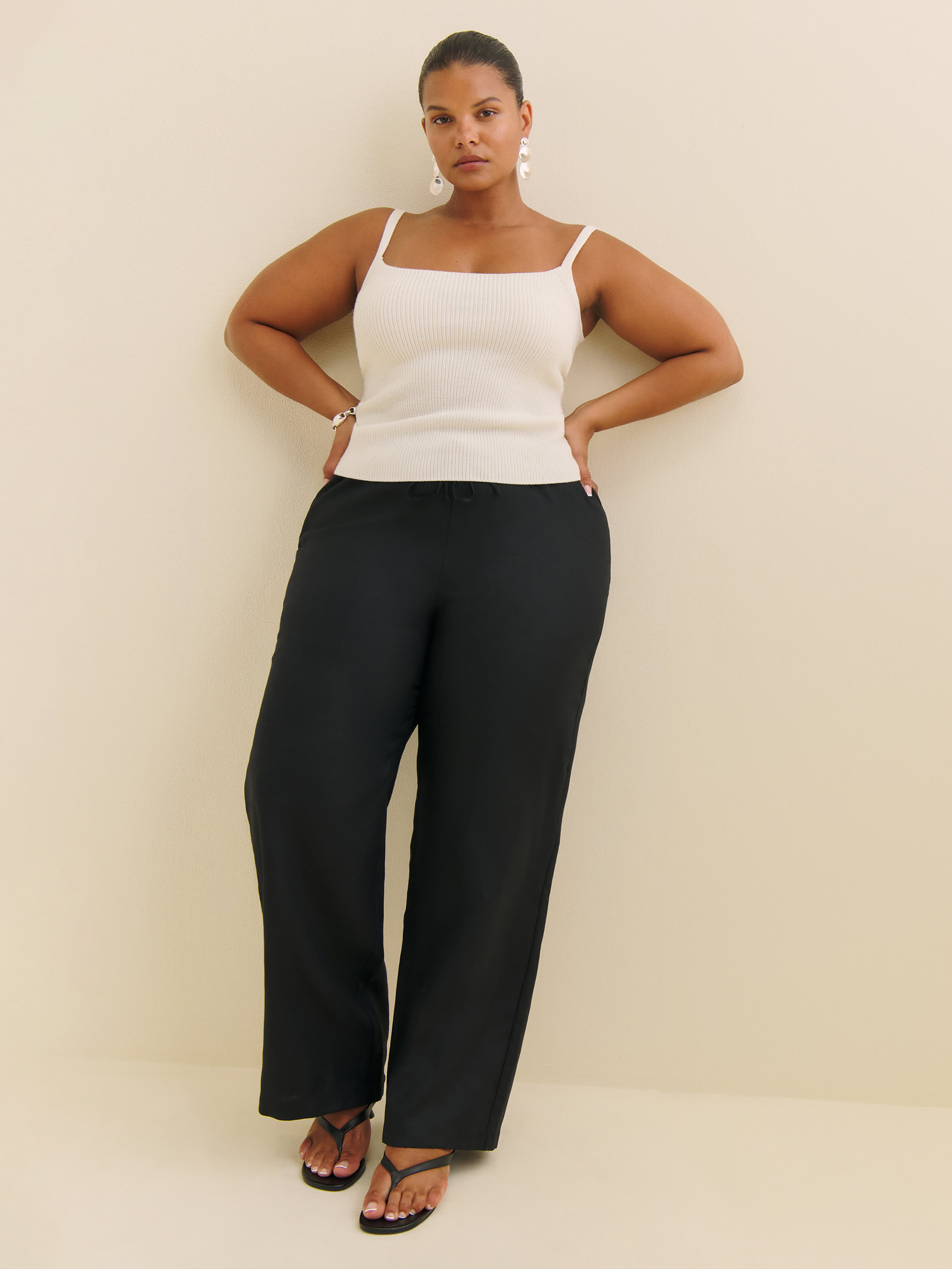 Reformation Pantalon En Lin Olina Grandes Tailles In Noir