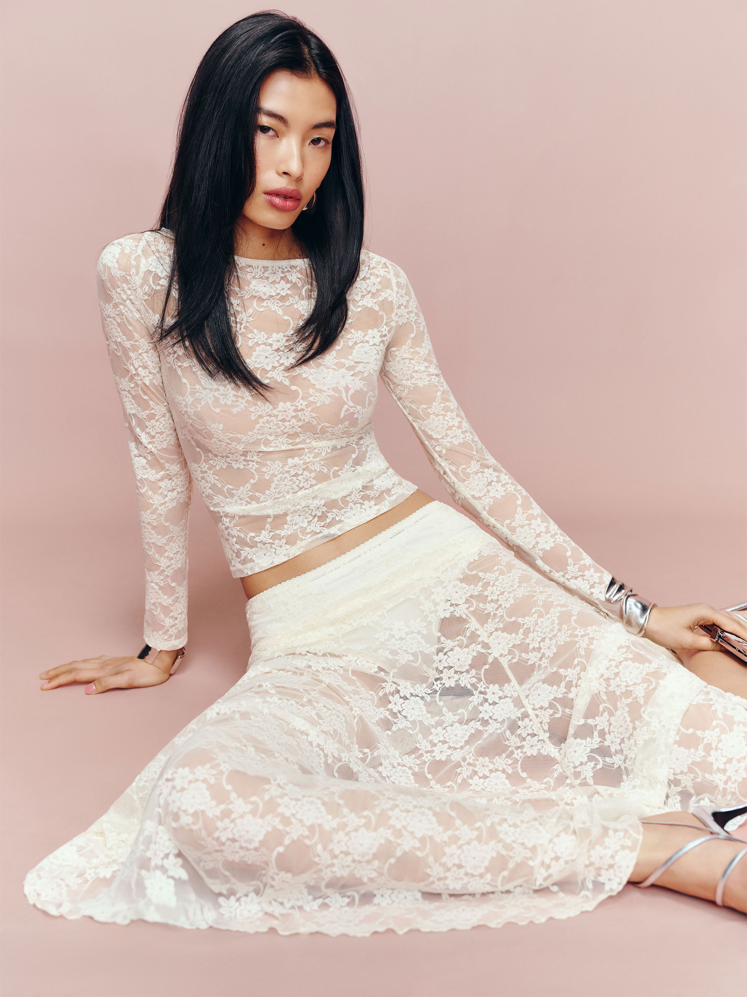 Reformation Adriano Lace Knit Top In Ivory Lace