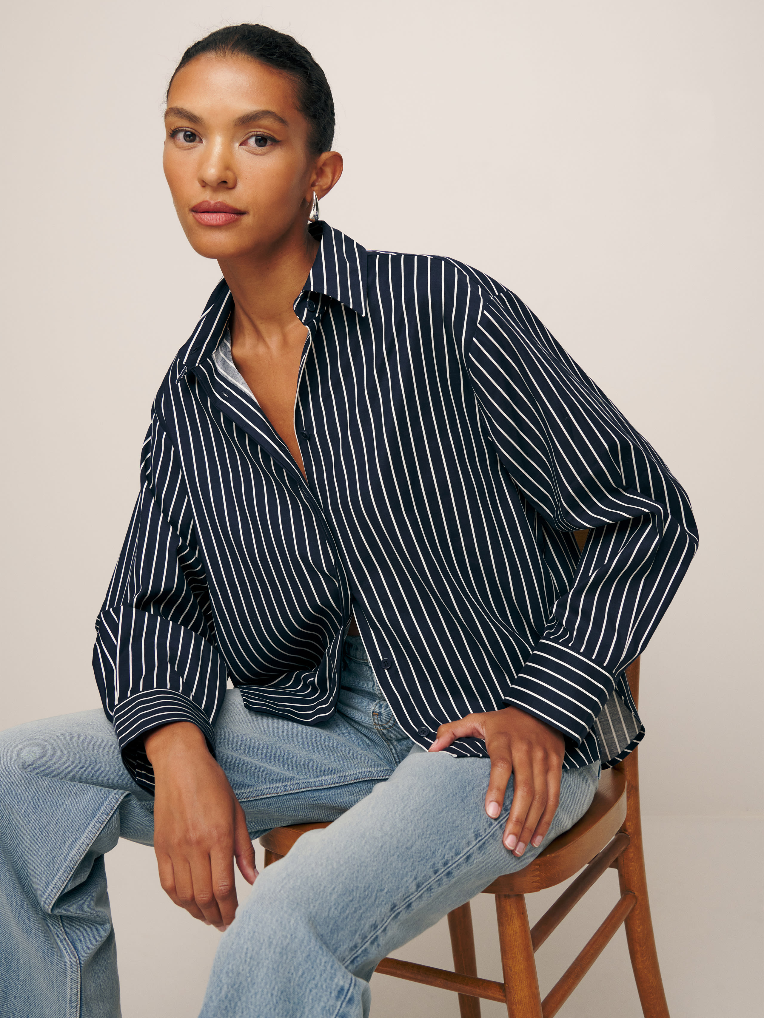 Reformation Andy Oversized Shirt In Midnight Stripe