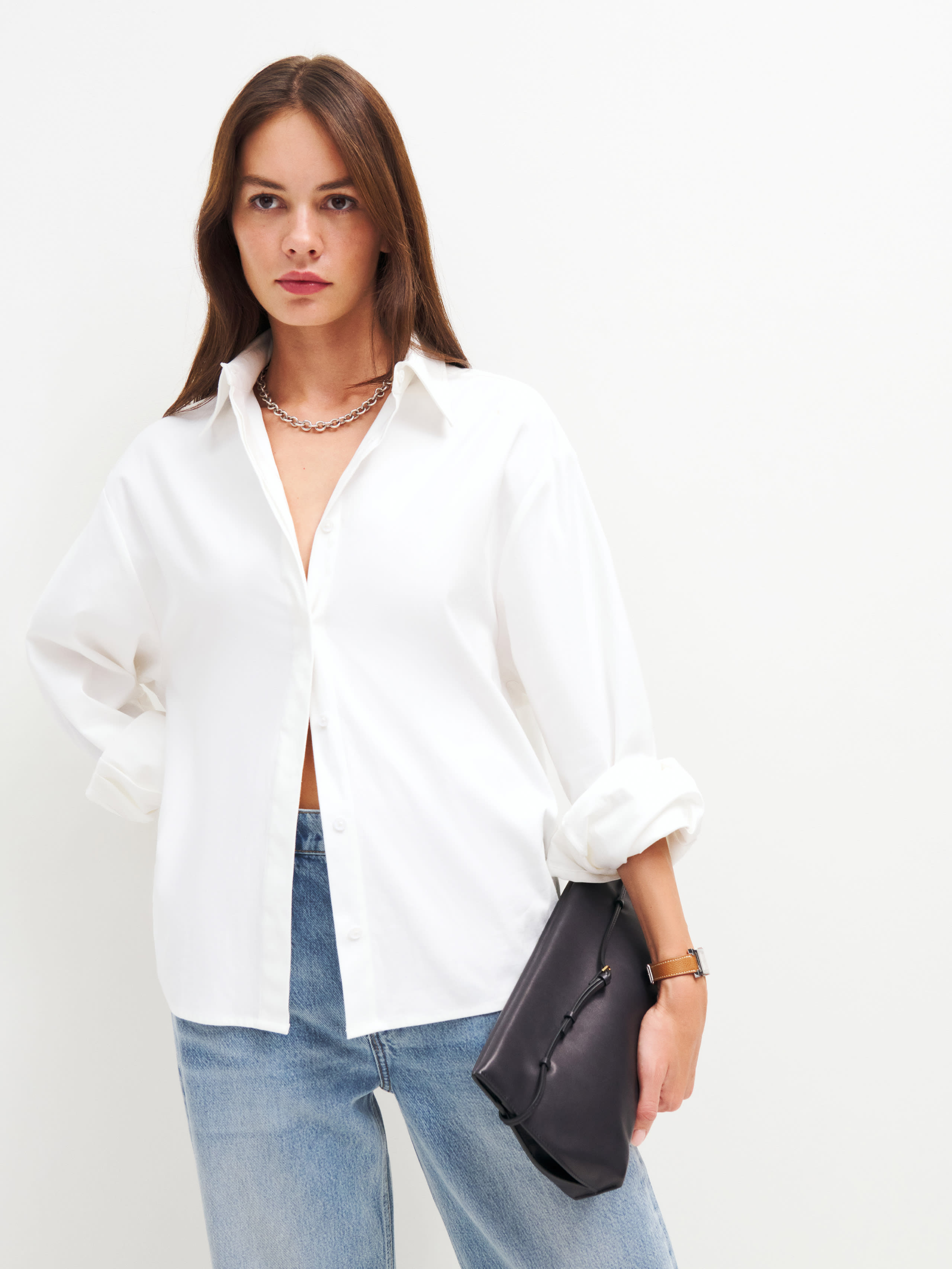 Reformation Andy Oversized Shirt In White